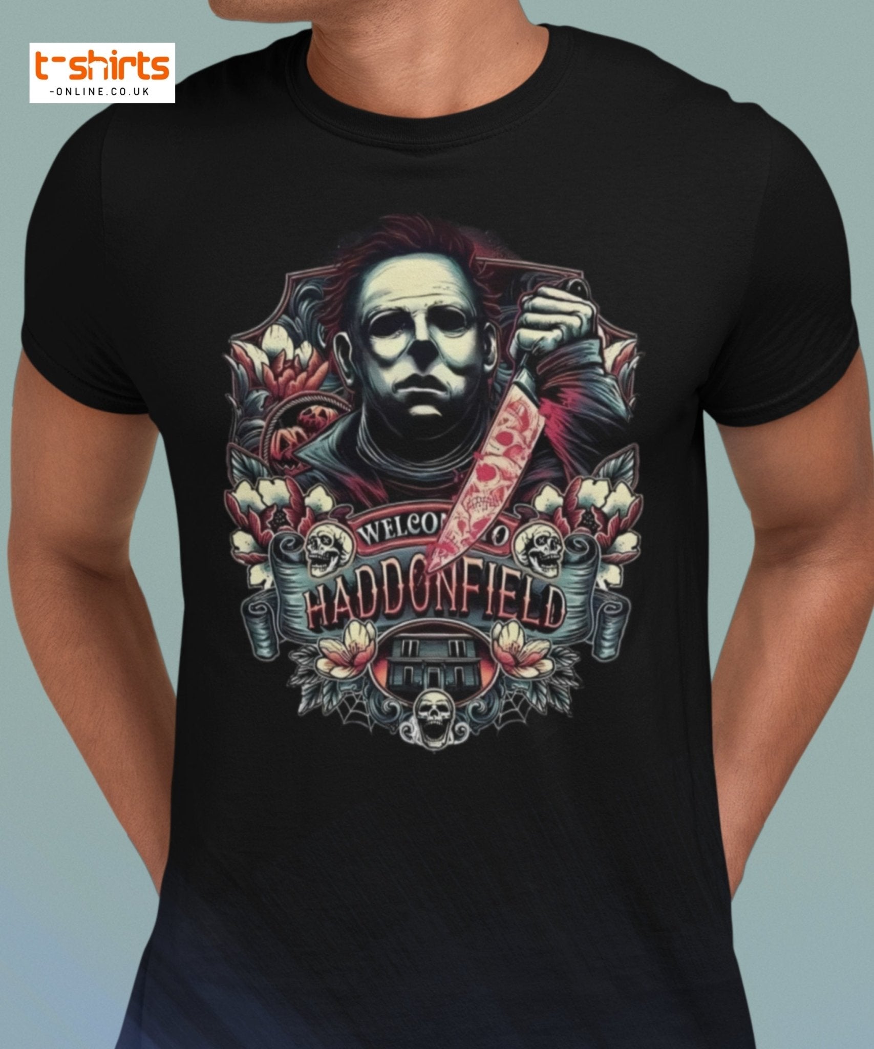 Haddonfield Horror T-Shirt | Creepy Masked Killer Tee - Maroon - T-Shirts Online
