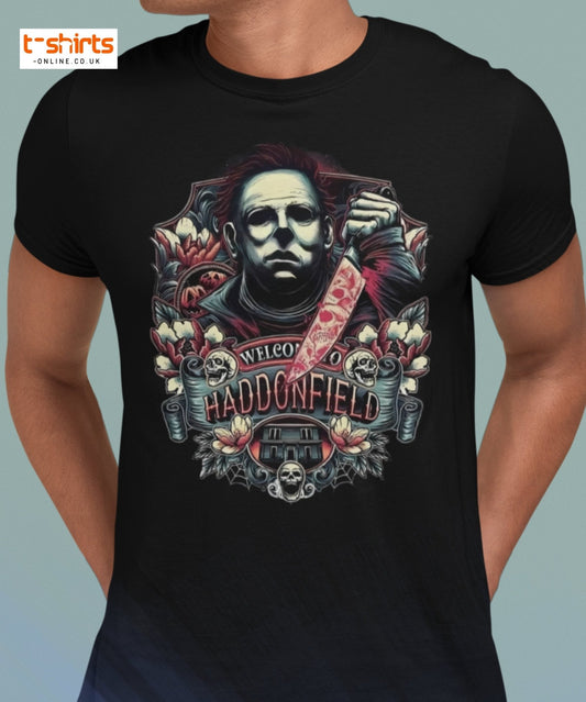 Haddonfield Horror T-Shirt | Creepy Masked Killer Tee - Maroon - T-Shirts Online