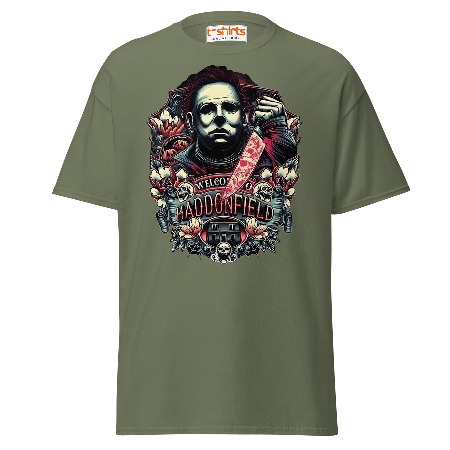 Haddonfield Horror T-Shirt | Creepy Masked Killer Tee - Military Green - T-Shirts Online