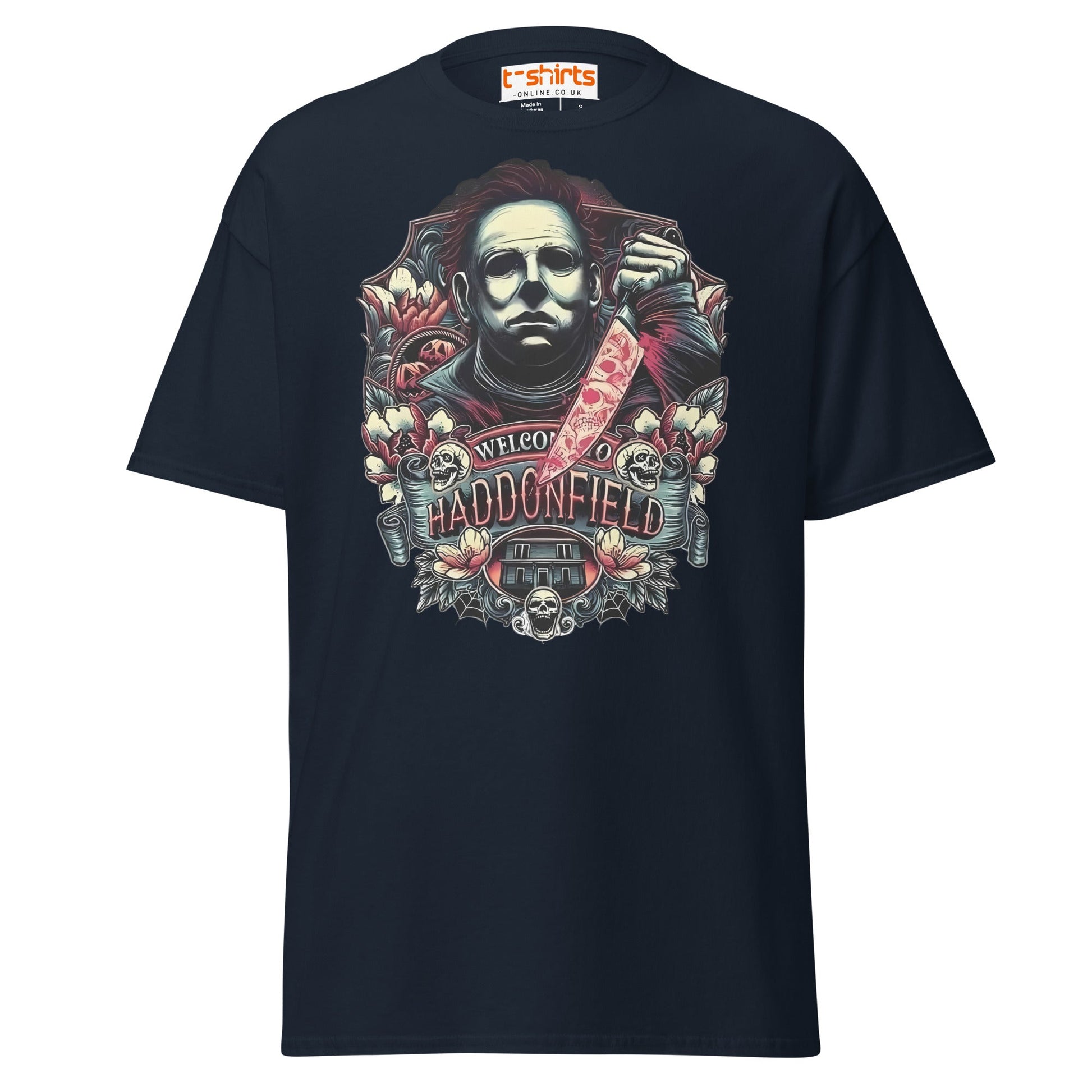 Haddonfield Horror T-Shirt | Creepy Masked Killer Tee - Navy - T-Shirts Online