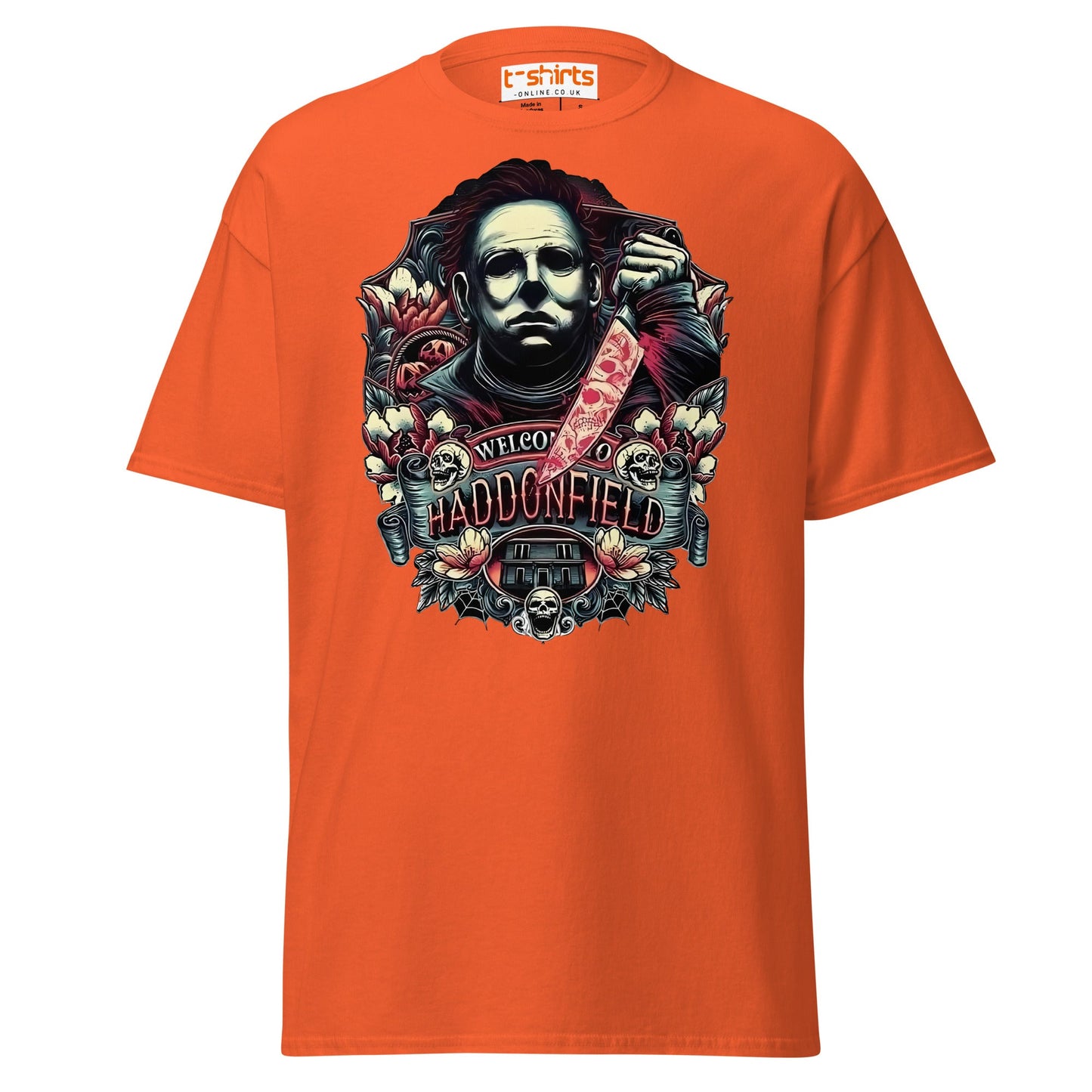 Haddonfield Horror T-Shirt | Creepy Masked Killer Tee - Orange - T-Shirts Online