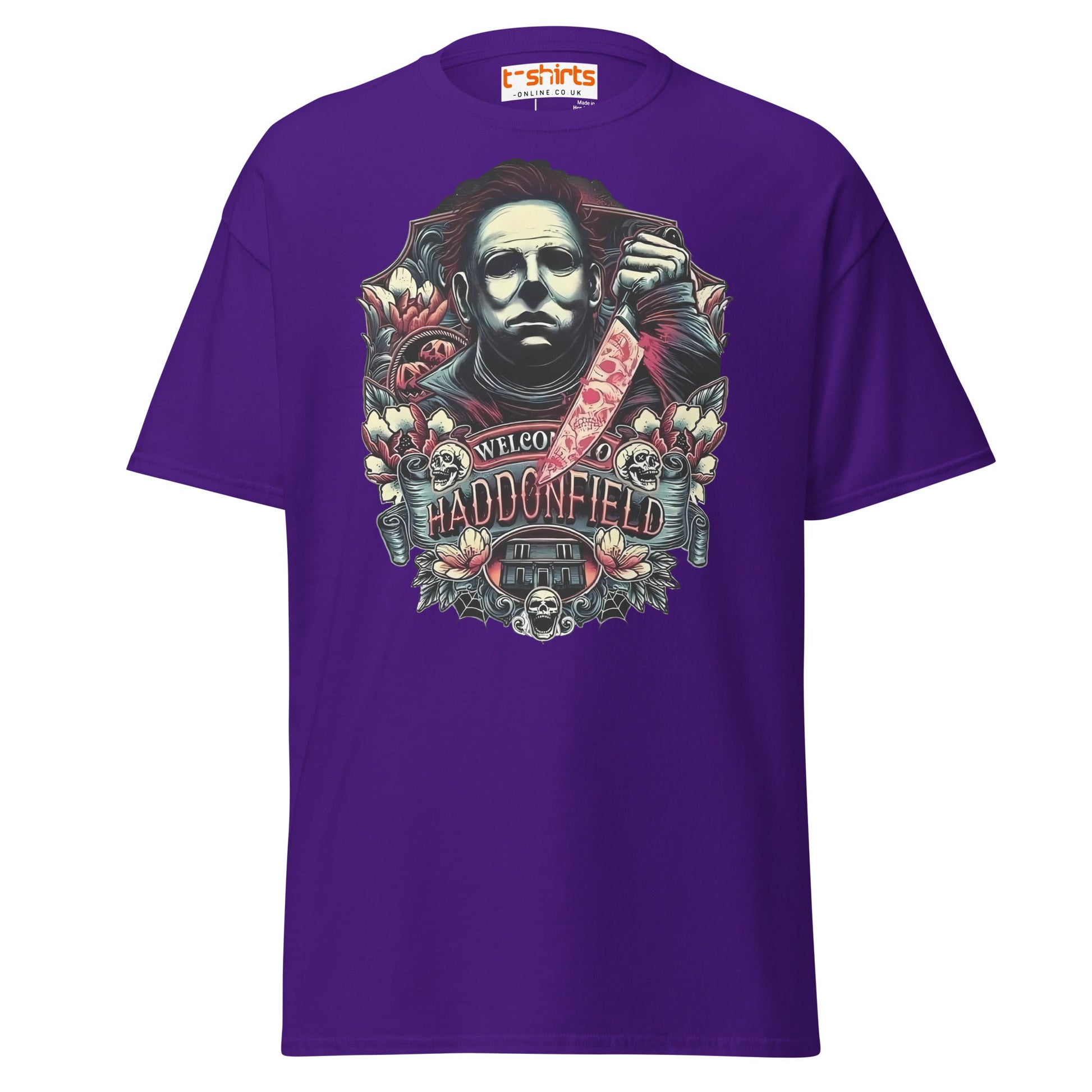 Haddonfield Horror T-Shirt | Creepy Masked Killer Tee - Purple - T-Shirts Online