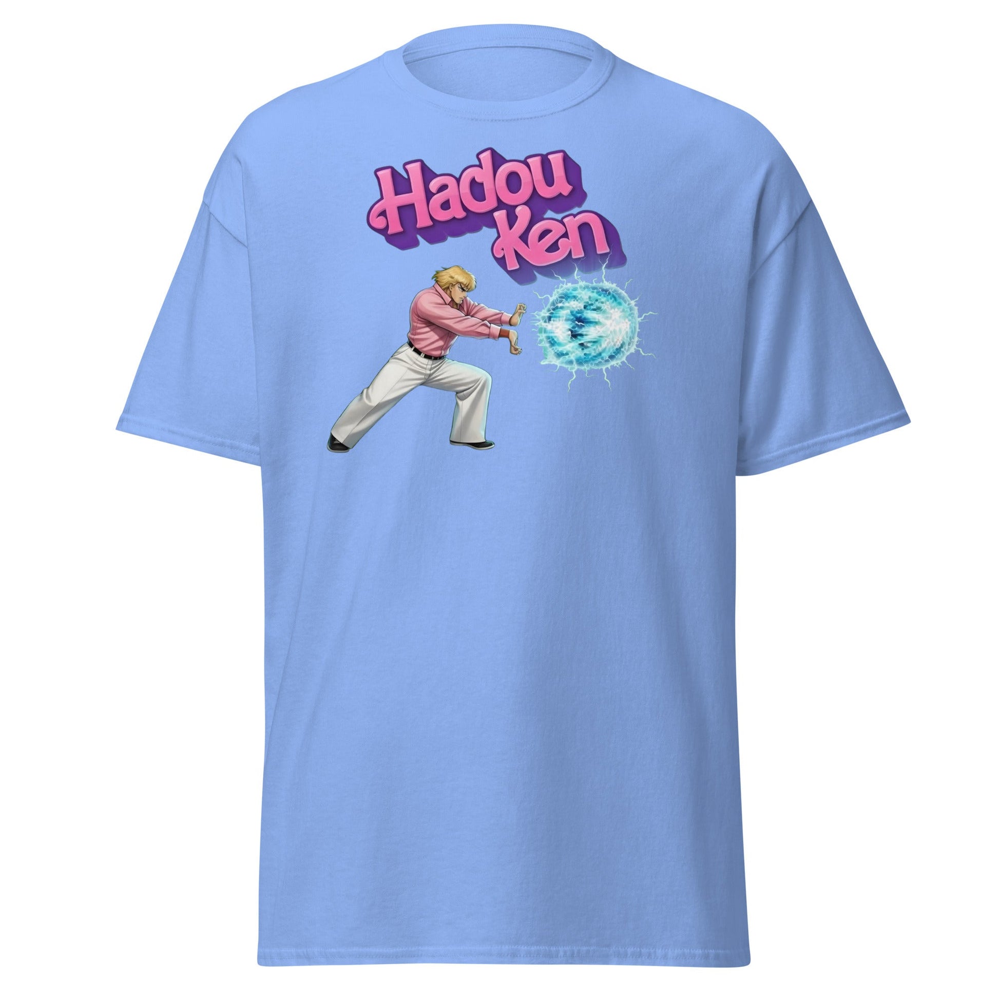 Hadouken Ken Funny Mashup Tee - Retro Gaming T-Shirt - Carolina Blue - T-Shirts Online