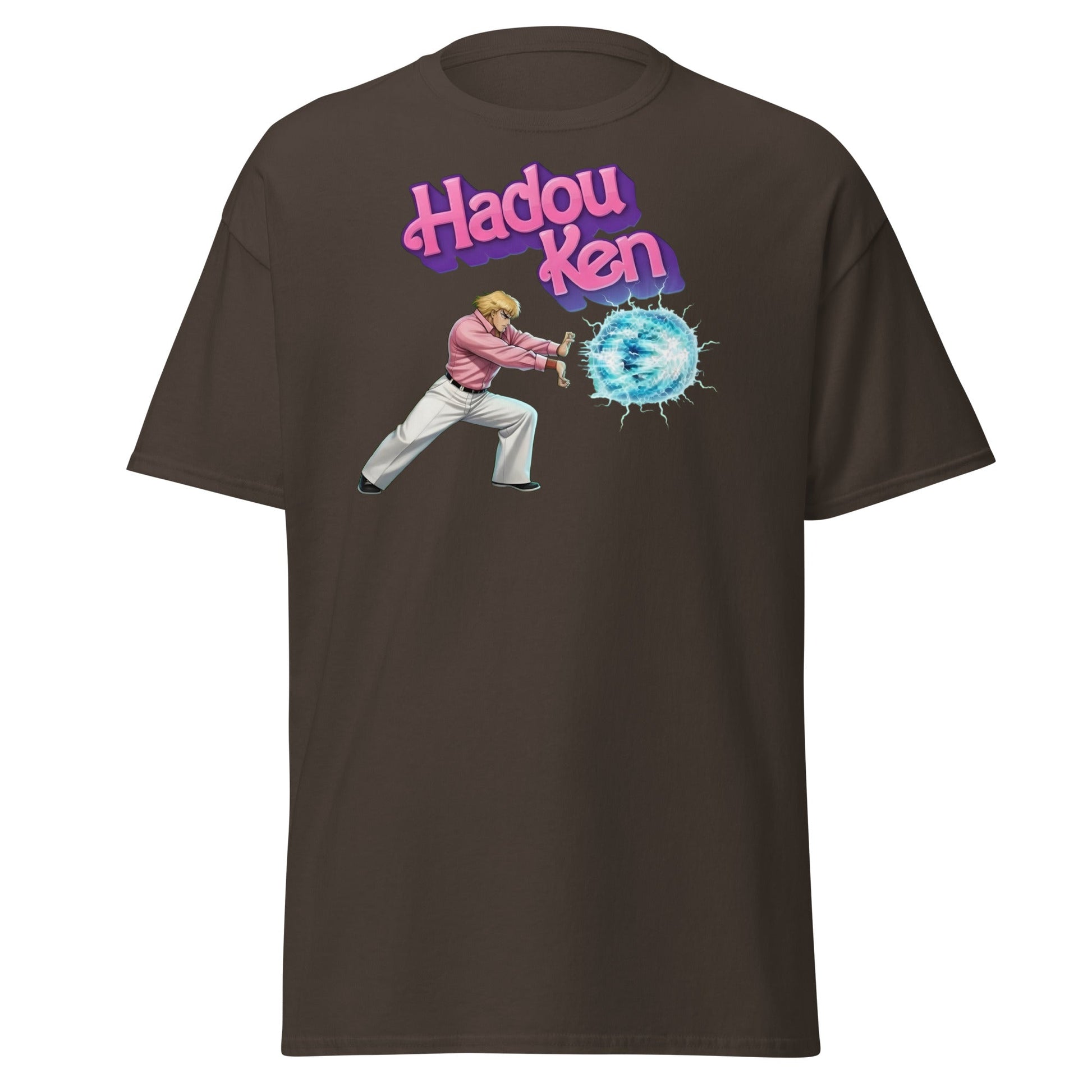 Hadouken Ken Funny Mashup Tee - Retro Gaming T-Shirt - Dark Chocolate - T-Shirts Online