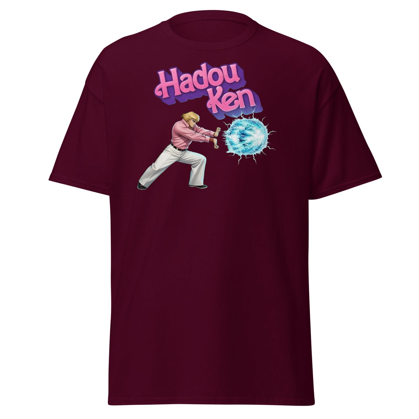 Hadouken Ken Funny Mashup Tee - Retro Gaming T-Shirt - Maroon - T-Shirts Online