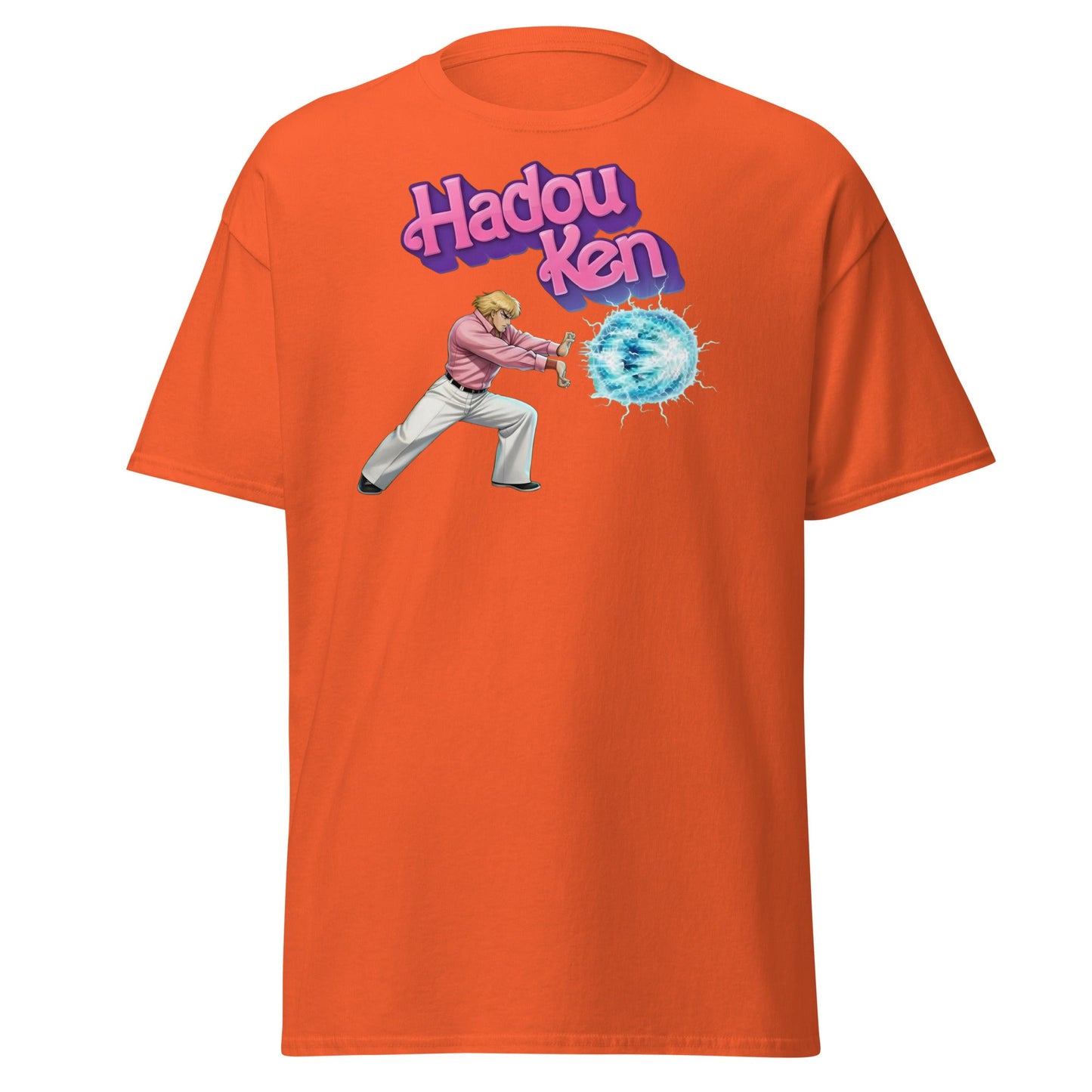 Hadouken Ken Funny Mashup Tee - Retro Gaming T-Shirt - Orange - T-Shirts Online