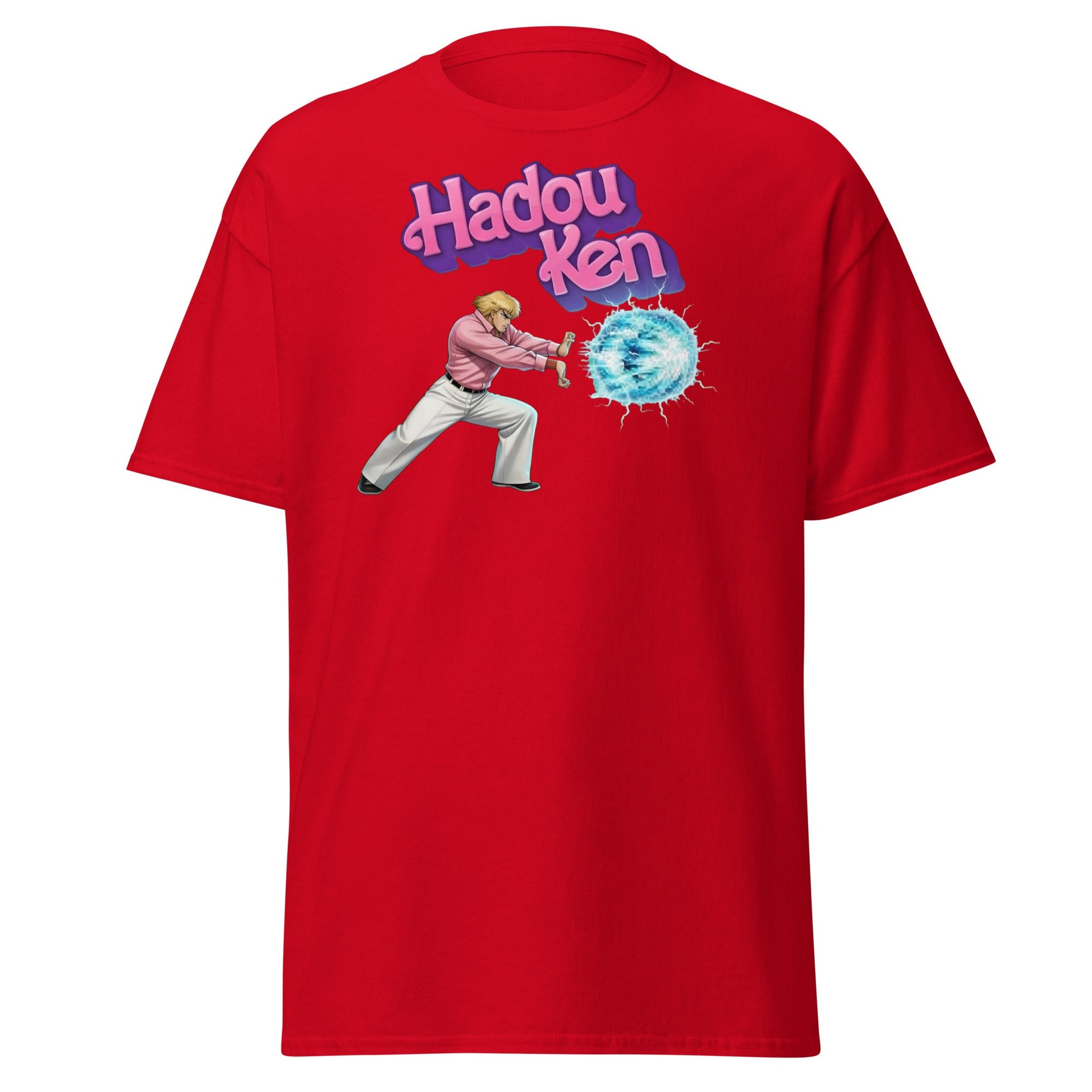 Hadouken Ken Funny Mashup Tee - Retro Gaming T-Shirt - Red - T-Shirts Online