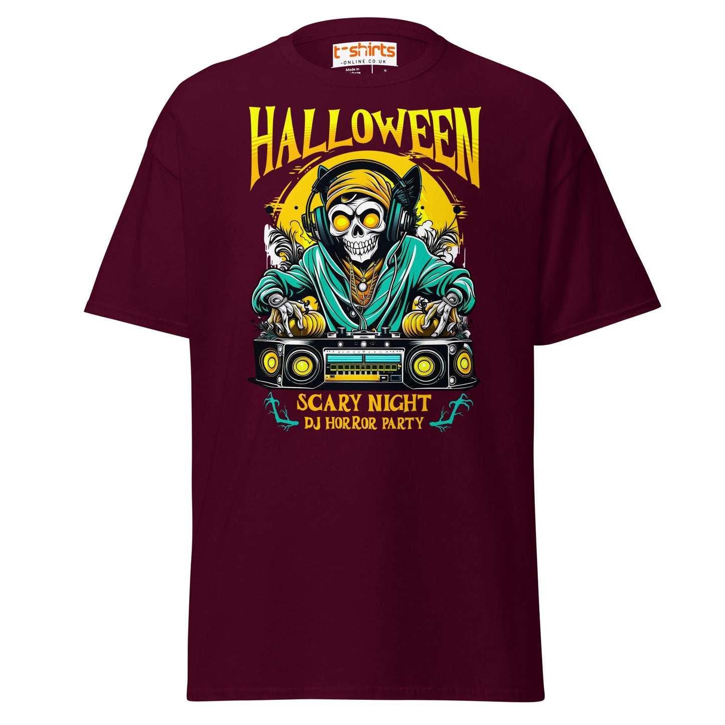 Halloween DJ Scary Night Party T-Shirt - Maroon - T-Shirts Online