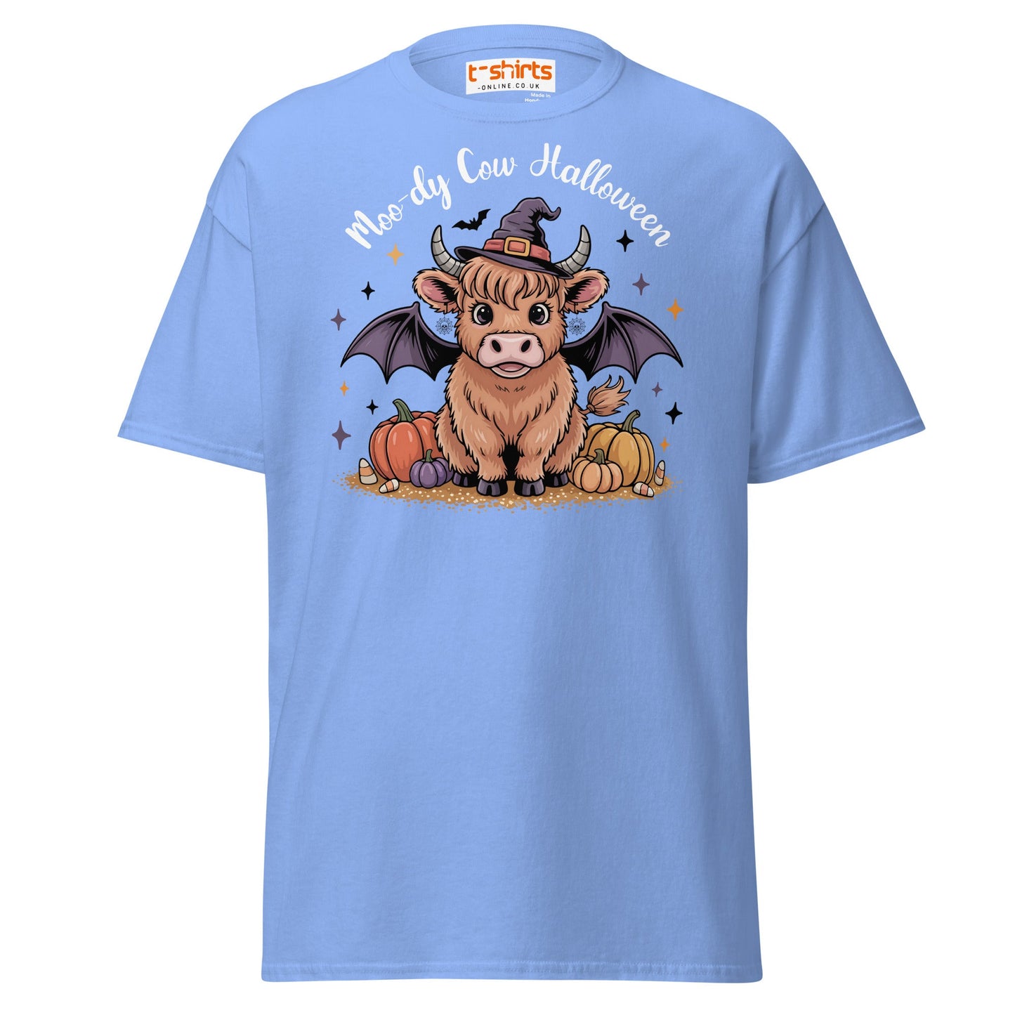 Halloween Highland Cow Witch T-Shirt - Carolina Blue - T-Shirts Online