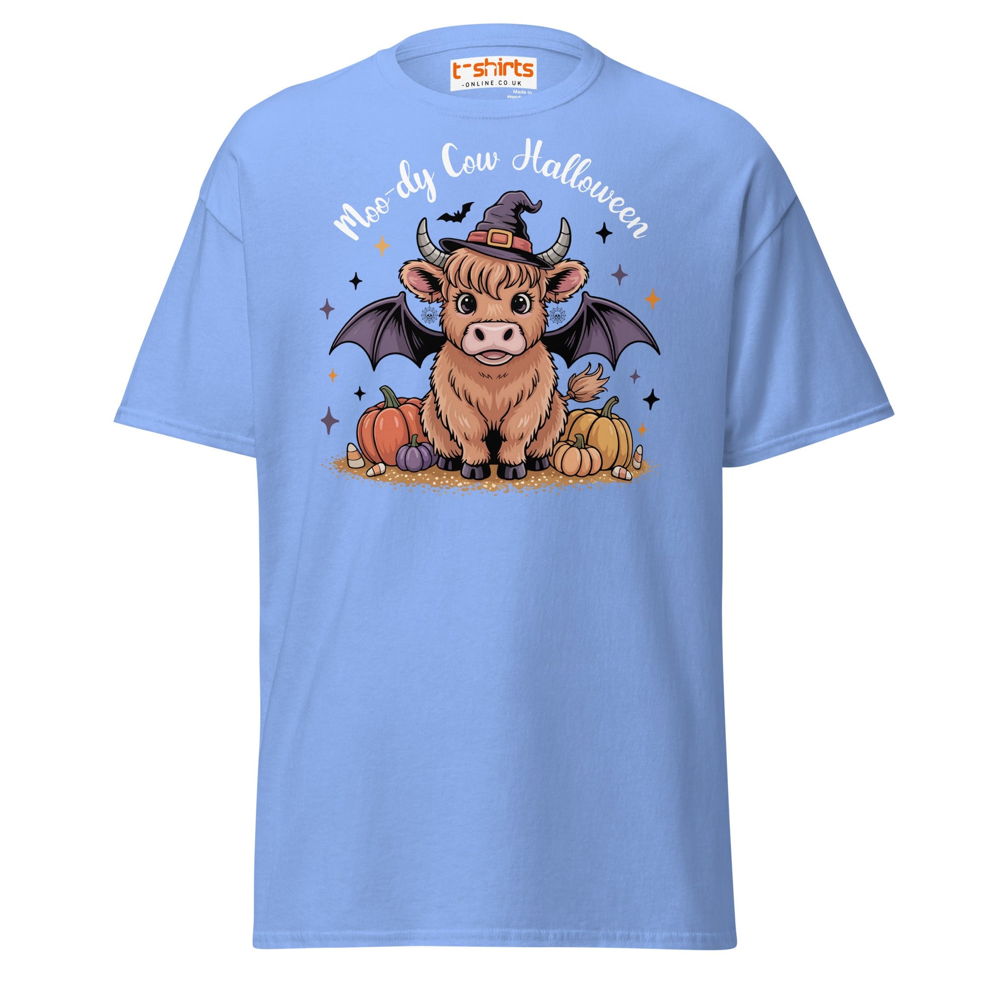 Halloween Highland Cow Witch T-Shirt - Carolina Blue - T-Shirts Online