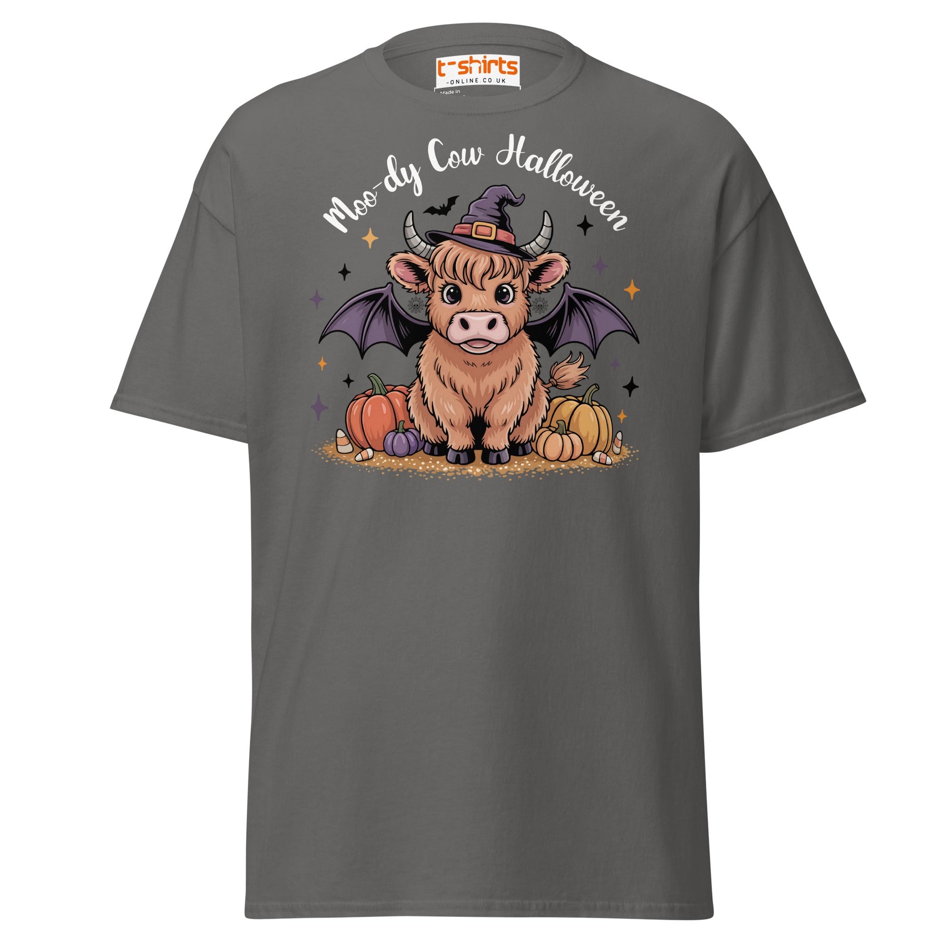 Halloween Highland Cow Witch T-Shirt - Charcoal - T-Shirts Online