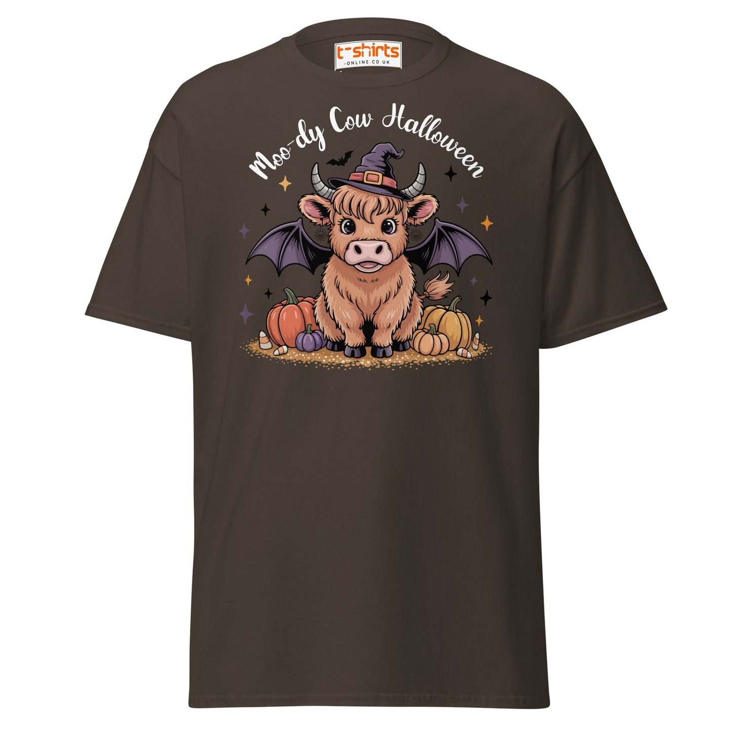 Halloween Highland Cow Witch T-Shirt - Dark Chocolate - T-Shirts Online