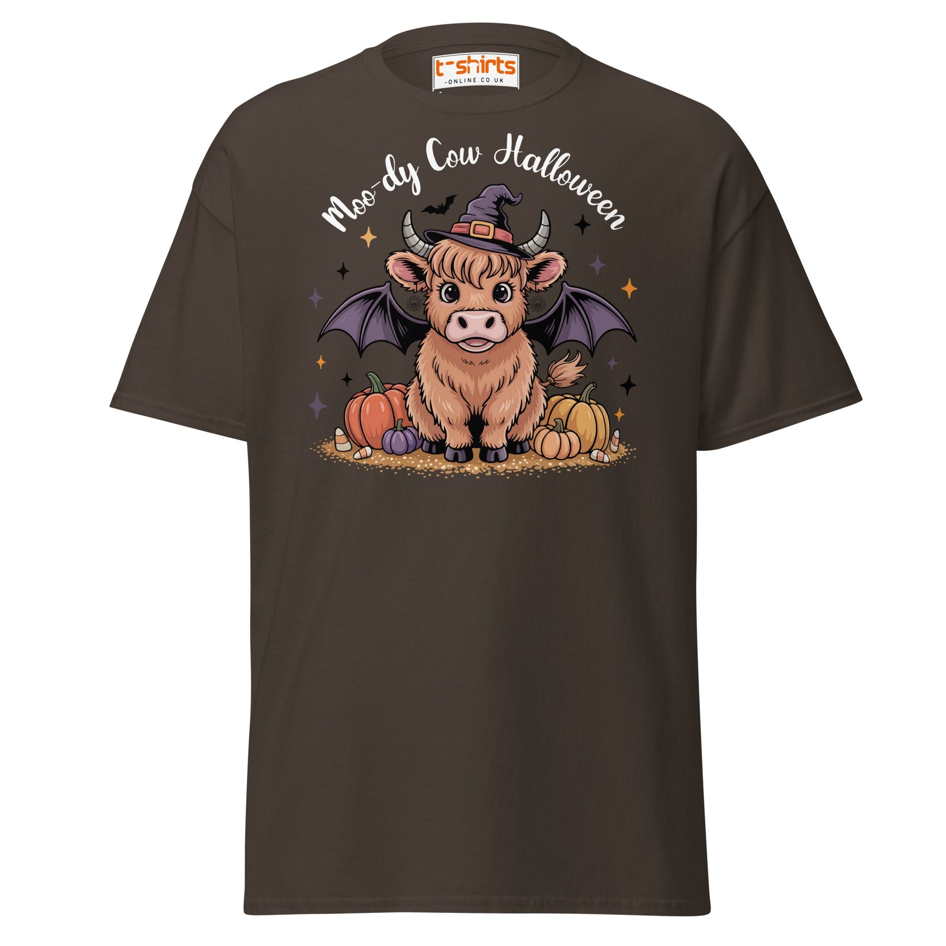 Halloween Highland Cow Witch T-Shirt - Dark Chocolate - T-Shirts Online