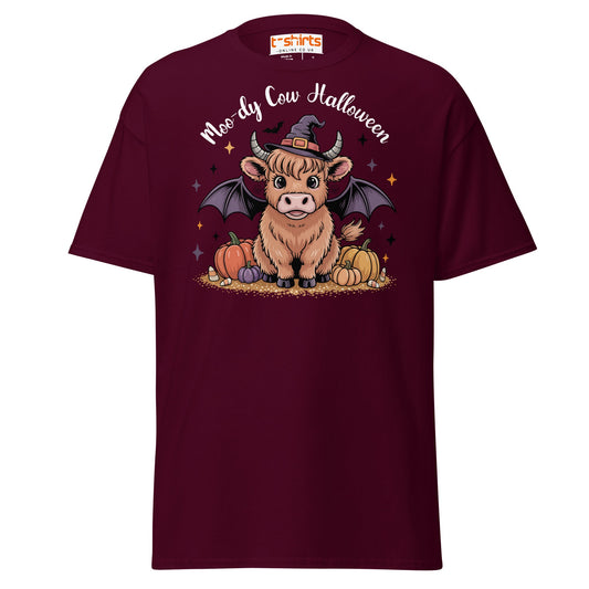 Halloween Highland Cow Witch T-Shirt - Maroon - T-Shirts Online