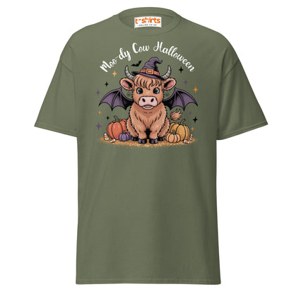 Halloween Highland Cow Witch T-Shirt - Military Green - T-Shirts Online