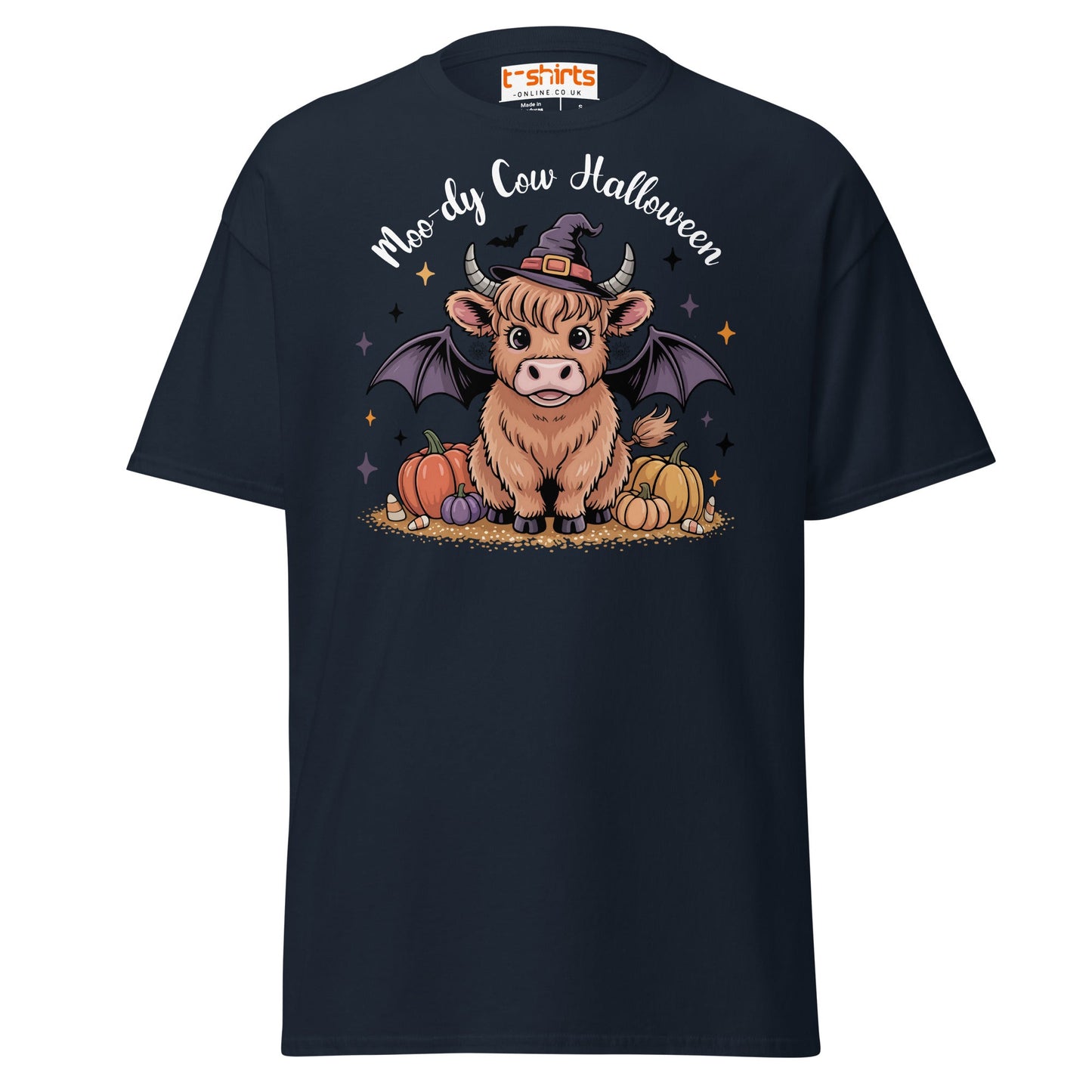 Halloween Highland Cow Witch T-Shirt - Navy - T-Shirts Online