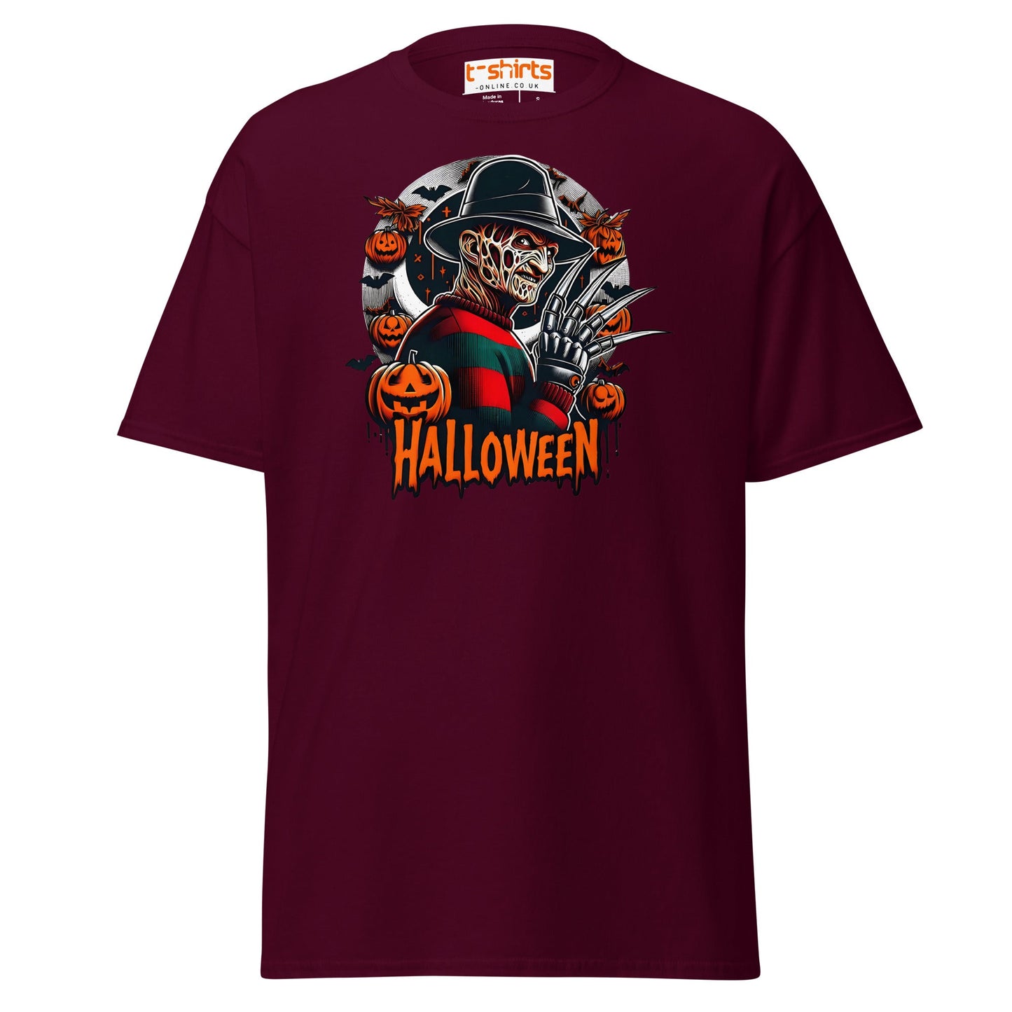 Halloween Horror T-Shirt | Creepy Pumpkin & Claw Tee - Maroon - T-Shirts Online