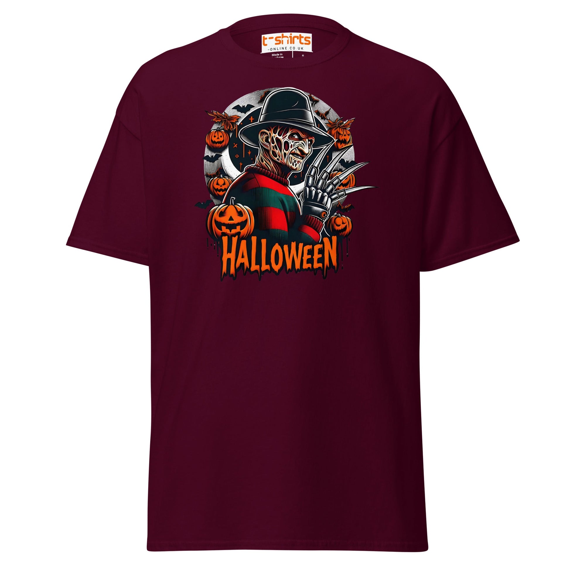Halloween Horror T-Shirt | Creepy Pumpkin & Claw Tee - Maroon - T-Shirts Online