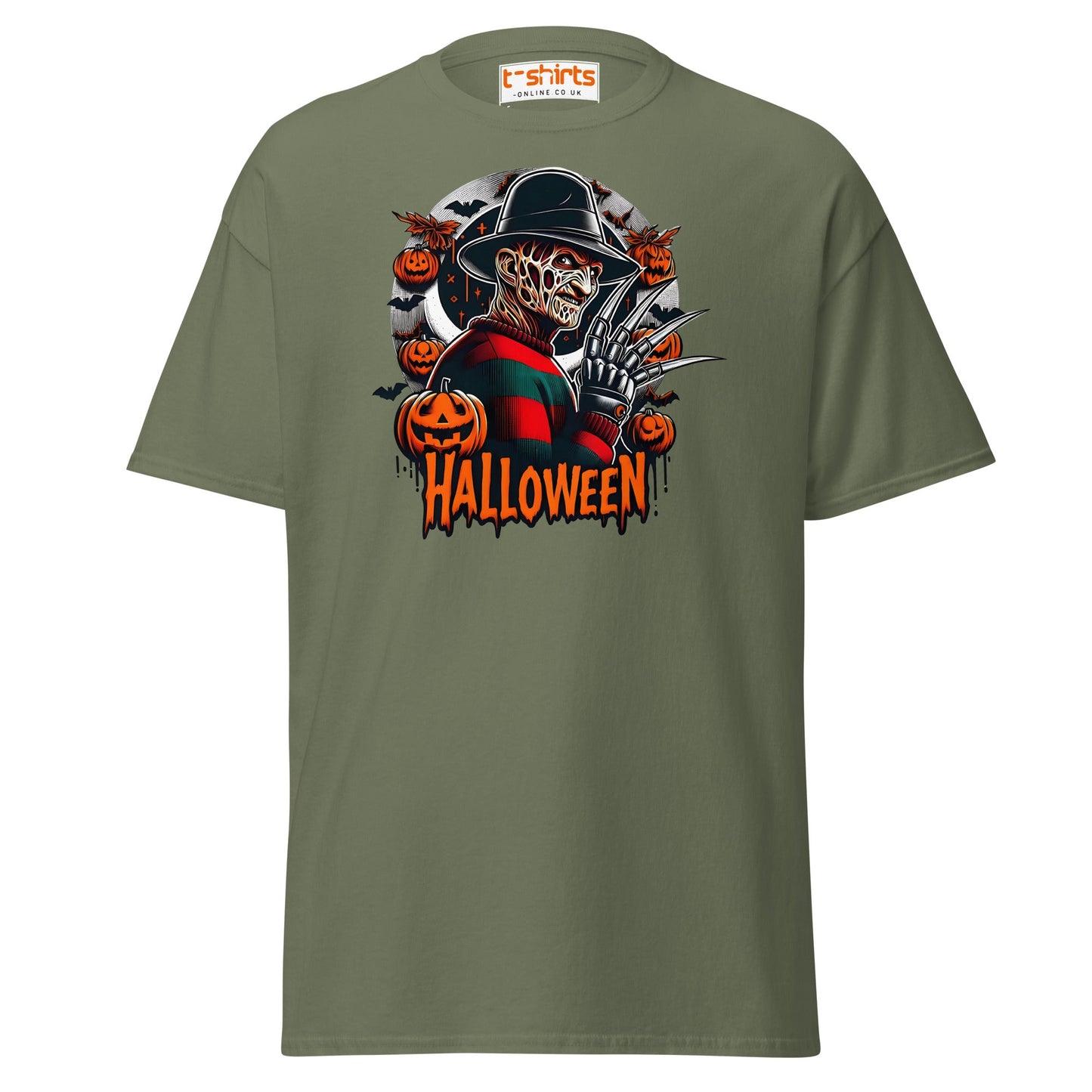 Halloween Horror T-Shirt | Creepy Pumpkin & Claw Tee - Military Green - T-Shirts Online