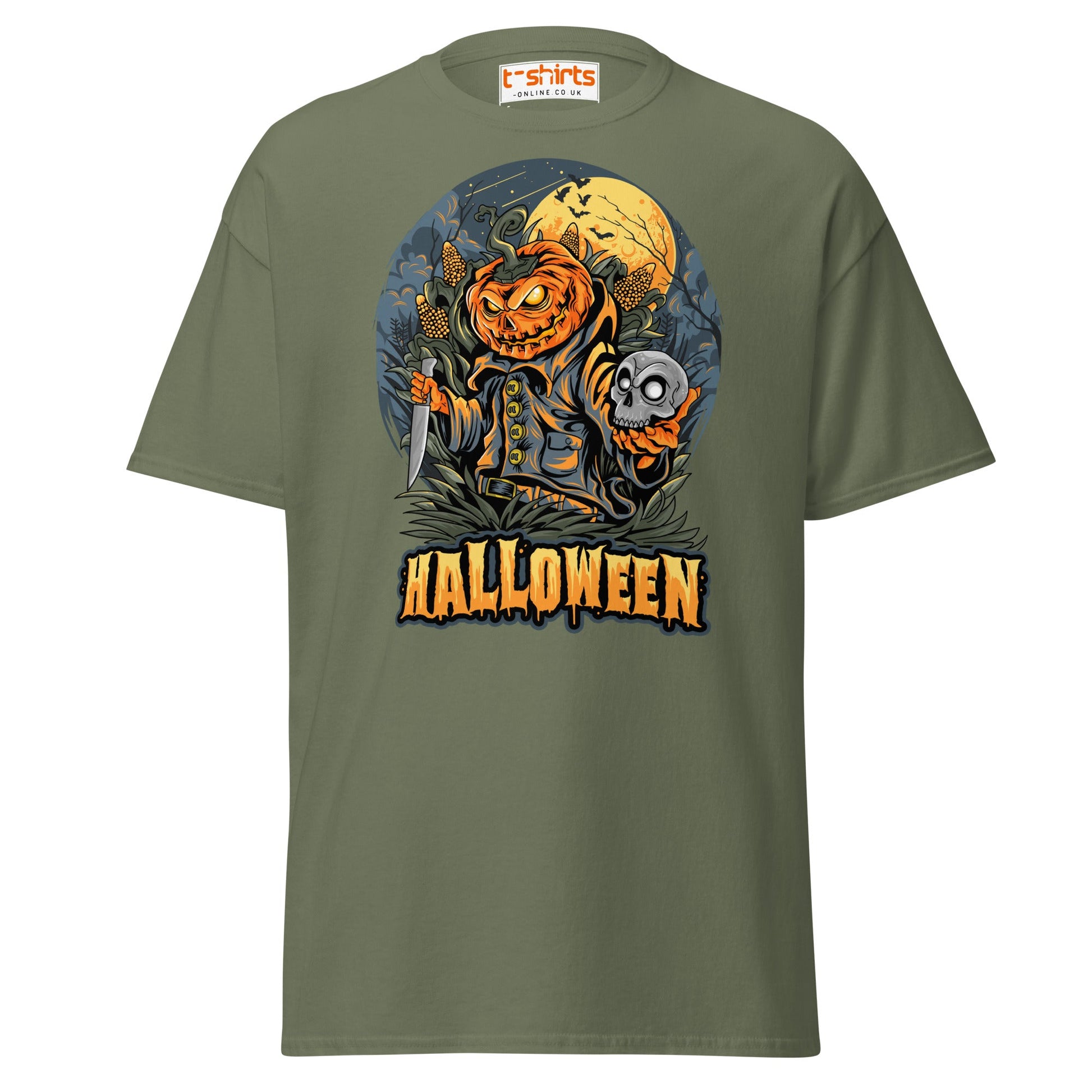 Halloween Pumpkin Killer T-Shirt | Scary Horror Tee - Military Green - T-Shirts Online