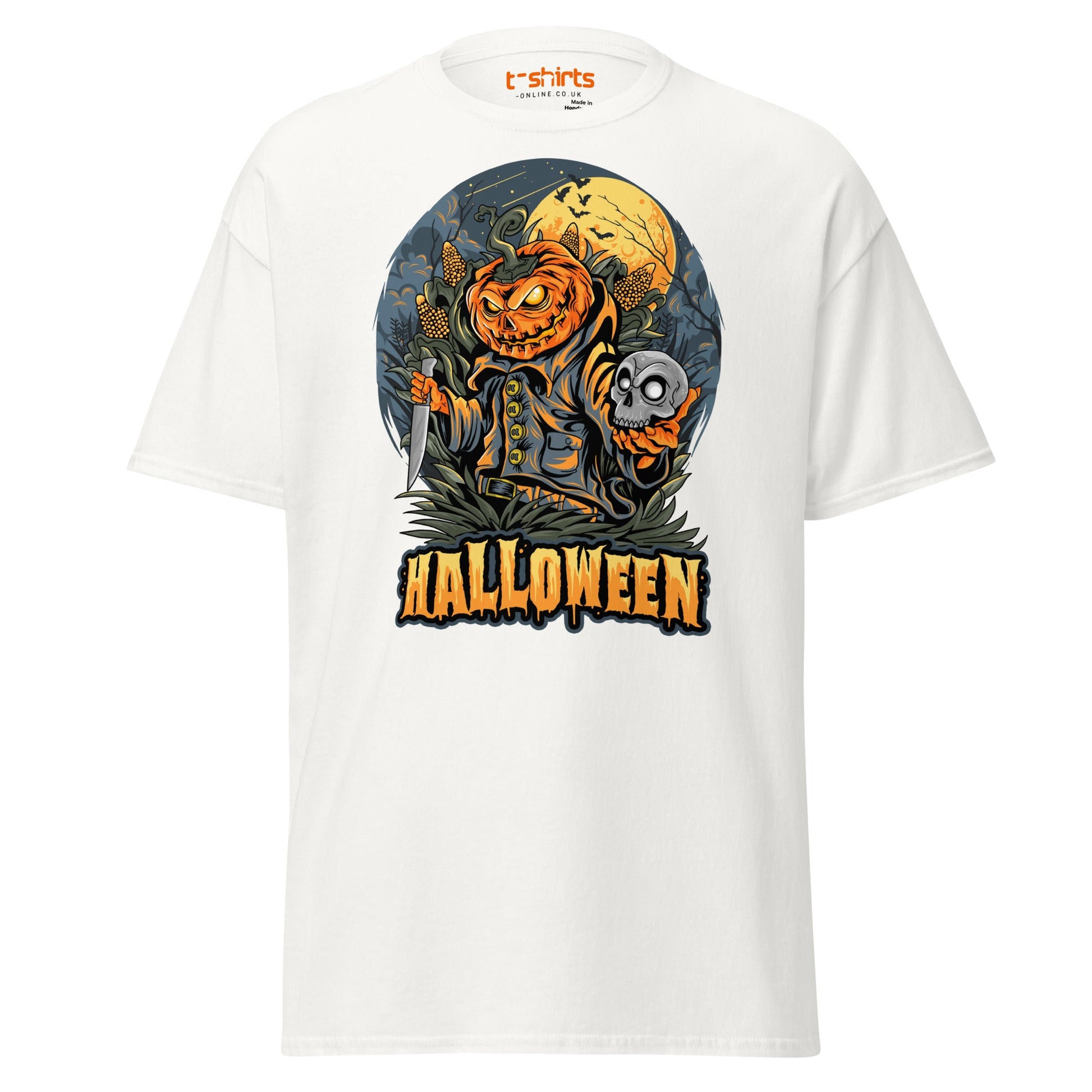 Halloween Pumpkin Killer T-Shirt | Scary Horror Tee - White - T-Shirts Online