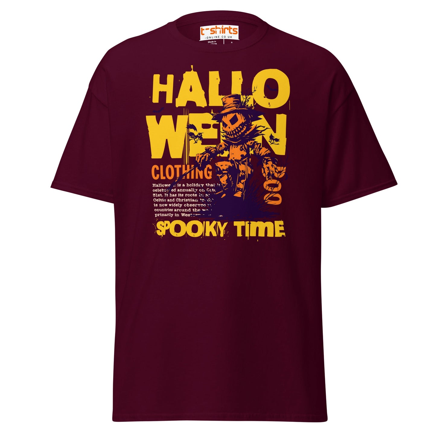 Halloween Scarecrow Spooky Time T-Shirt - Maroon - T-Shirts Online