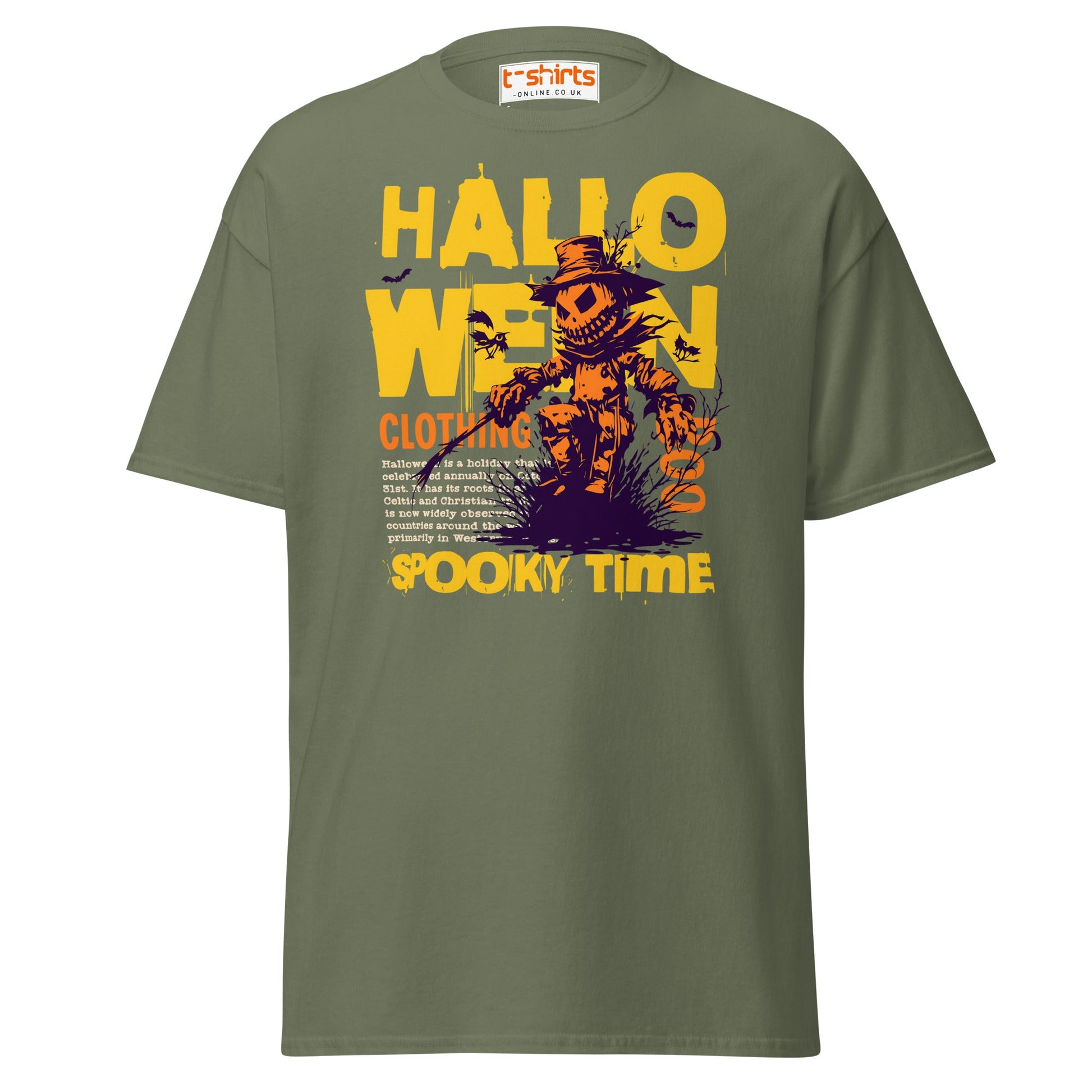 Halloween Scarecrow Spooky Time T-Shirt - Military Green - T-Shirts Online