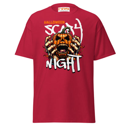 Halloween Scary Night T-Shirt | Pumpkin Horror Tee - Cardinal - T-Shirts Online