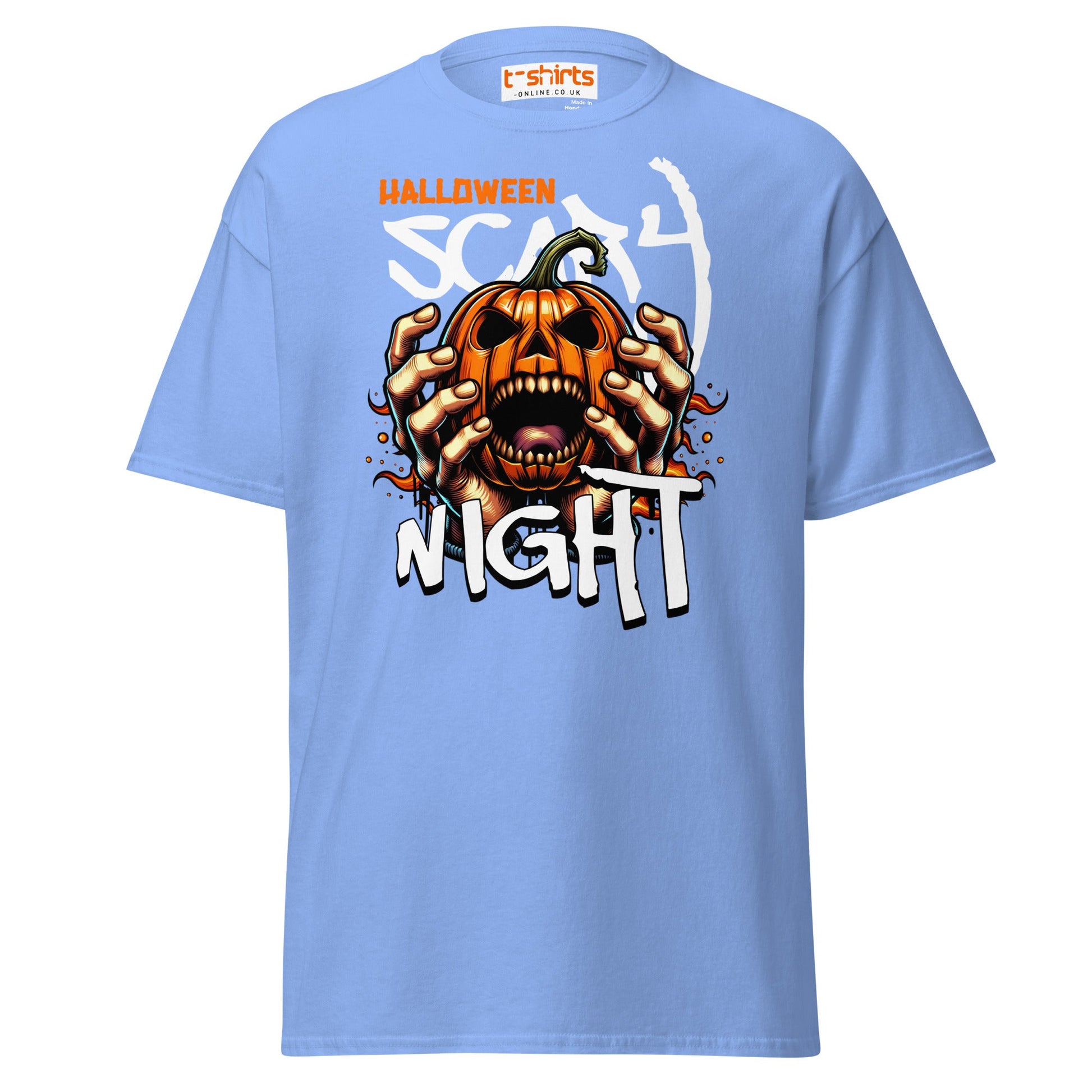 Halloween Scary Night T-Shirt | Pumpkin Horror Tee - Carolina Blue - T-Shirts Online