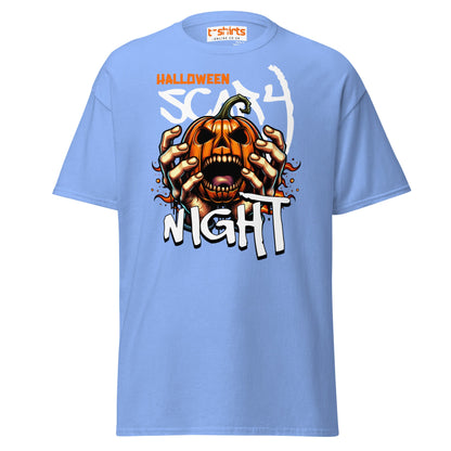 Halloween Scary Night T-Shirt | Pumpkin Horror Tee - Carolina Blue - T-Shirts Online