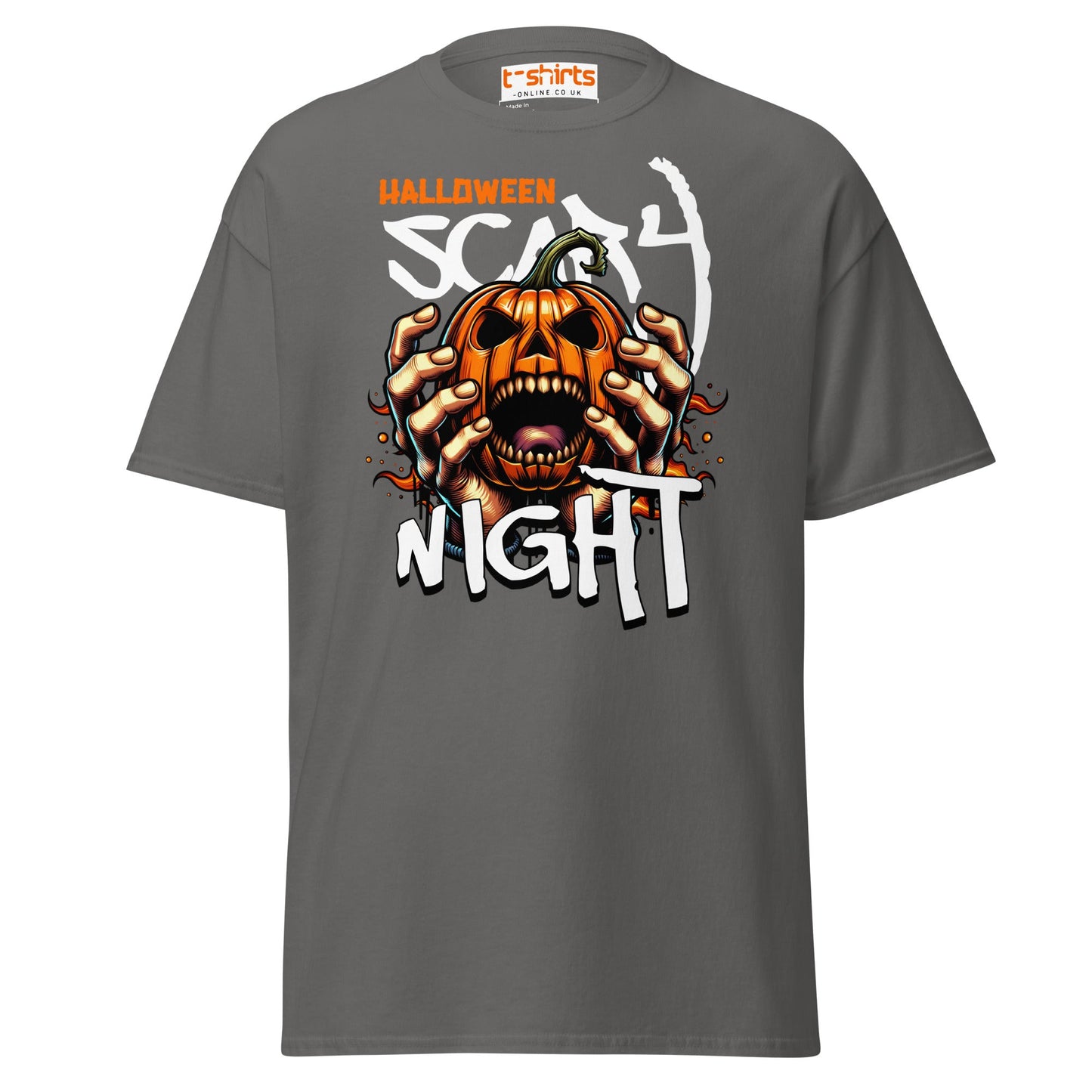 Halloween Scary Night T-Shirt | Pumpkin Horror Tee - Charcoal - T-Shirts Online