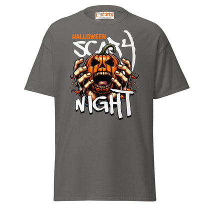 Halloween Scary Night T-Shirt | Pumpkin Horror Tee - Charcoal - T-Shirts Online