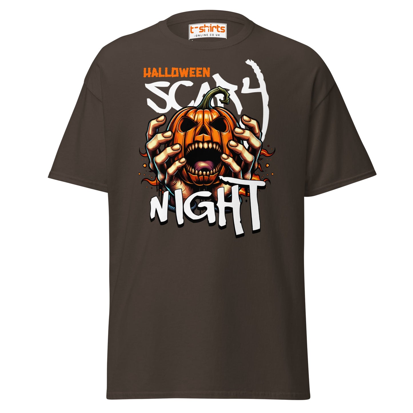 Halloween Scary Night T-Shirt | Pumpkin Horror Tee - Dark Chocolate - T-Shirts Online