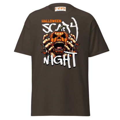 Halloween Scary Night T-Shirt | Pumpkin Horror Tee - Dark Chocolate - T-Shirts Online