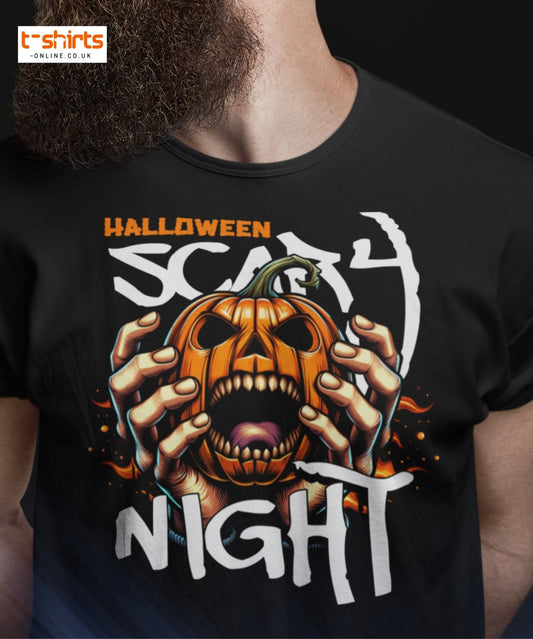 Halloween Scary Night T-Shirt | Pumpkin Horror Tee - Maroon - T-Shirts Online