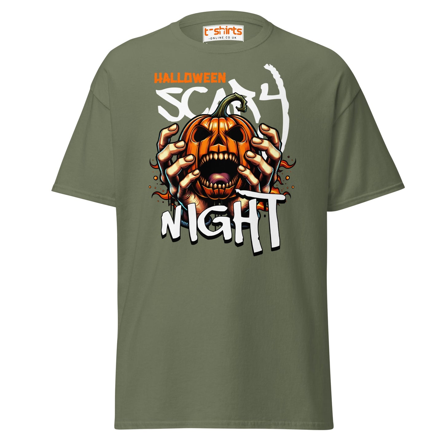 Halloween Scary Night T-Shirt | Pumpkin Horror Tee - Military Green - T-Shirts Online