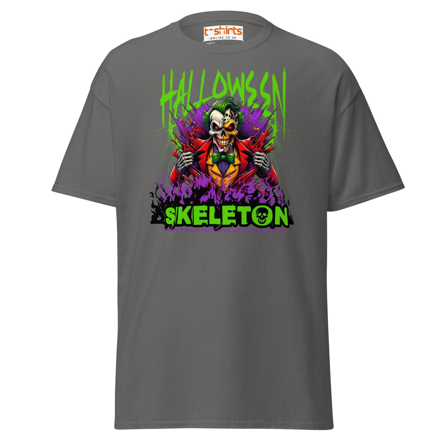 Halloween Skeleton Clown T-Shirt - Charcoal - T-Shirts Online