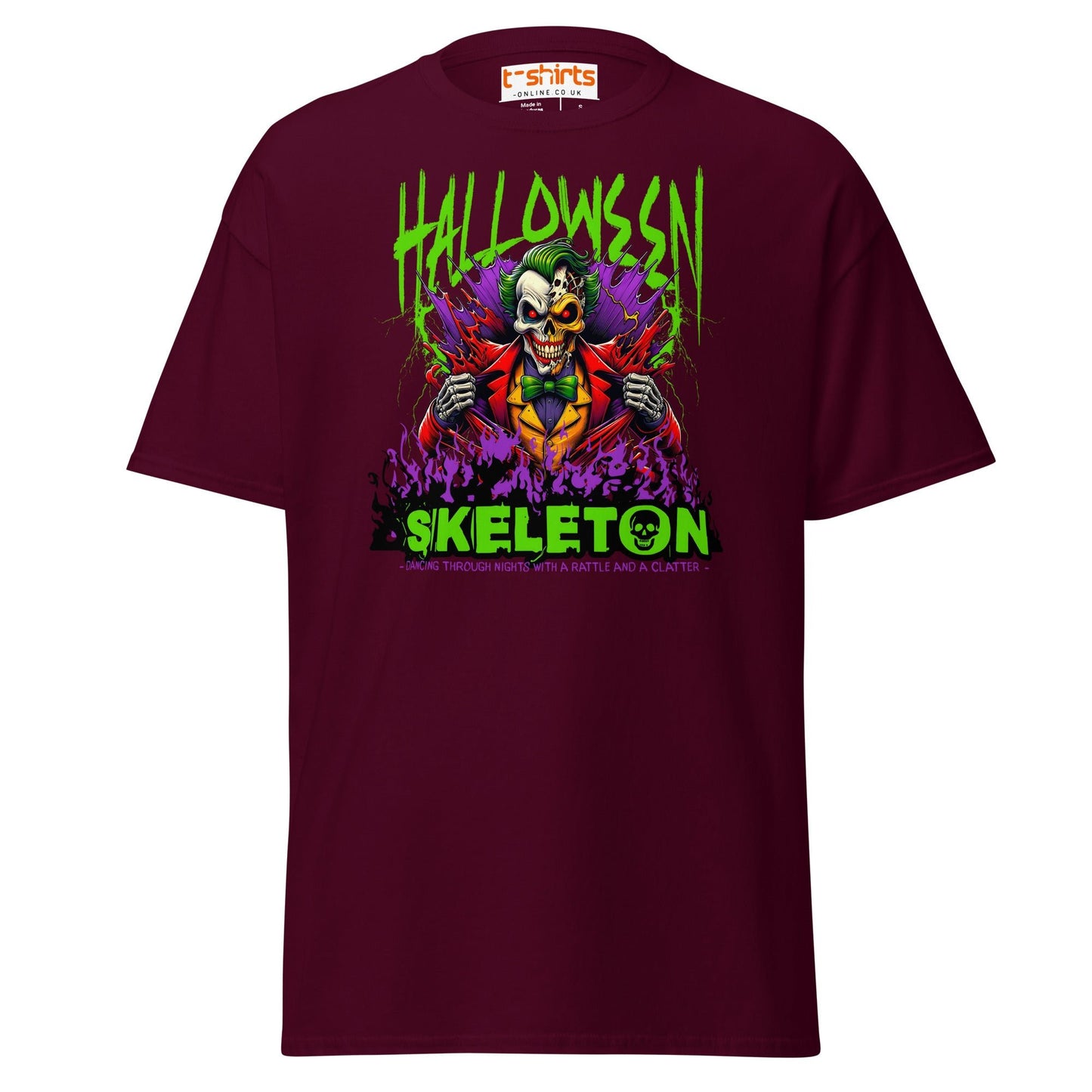 Halloween Skeleton Clown T-Shirt - Maroon - T-Shirts Online