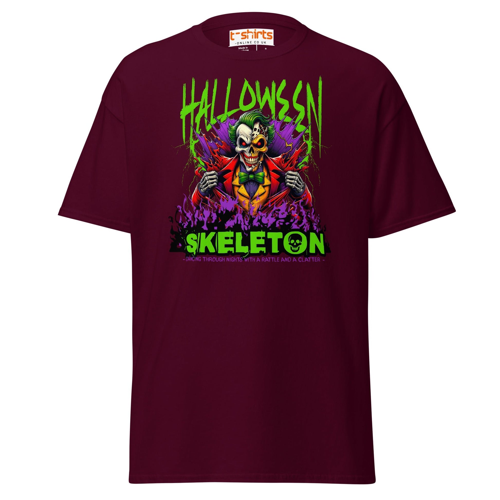Halloween Skeleton Clown T-Shirt - Maroon - T-Shirts Online