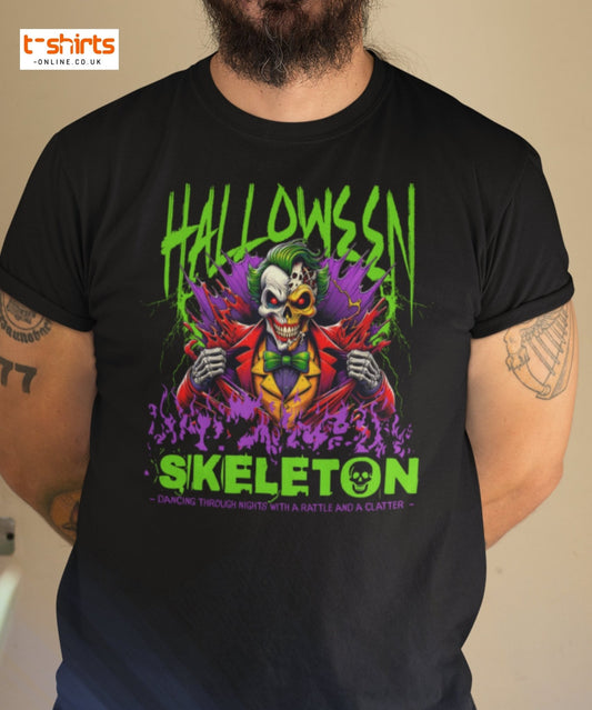 Halloween Skeleton Clown T-Shirt - Maroon - T-Shirts Online