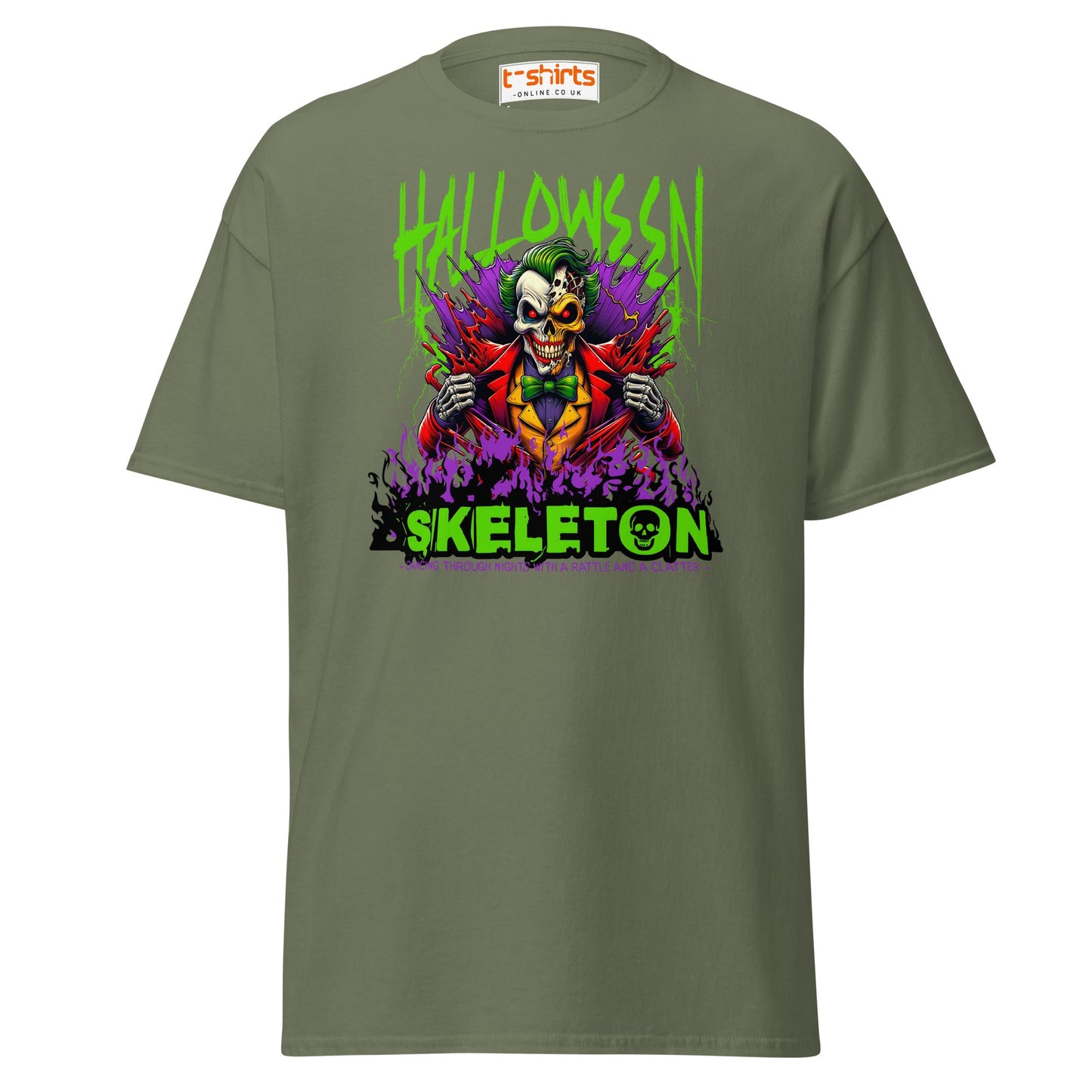 Halloween Skeleton Clown T-Shirt - Military Green - T-Shirts Online
