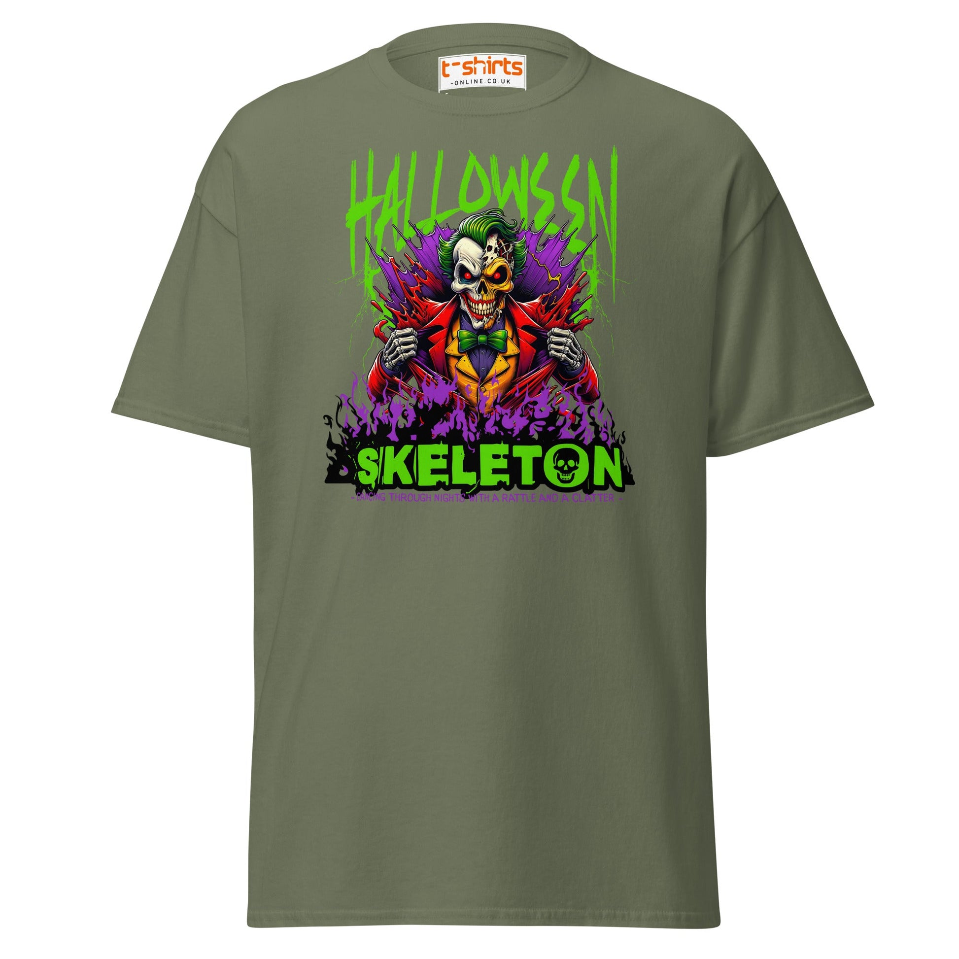 Halloween Skeleton Clown T-Shirt - Military Green - T-Shirts Online