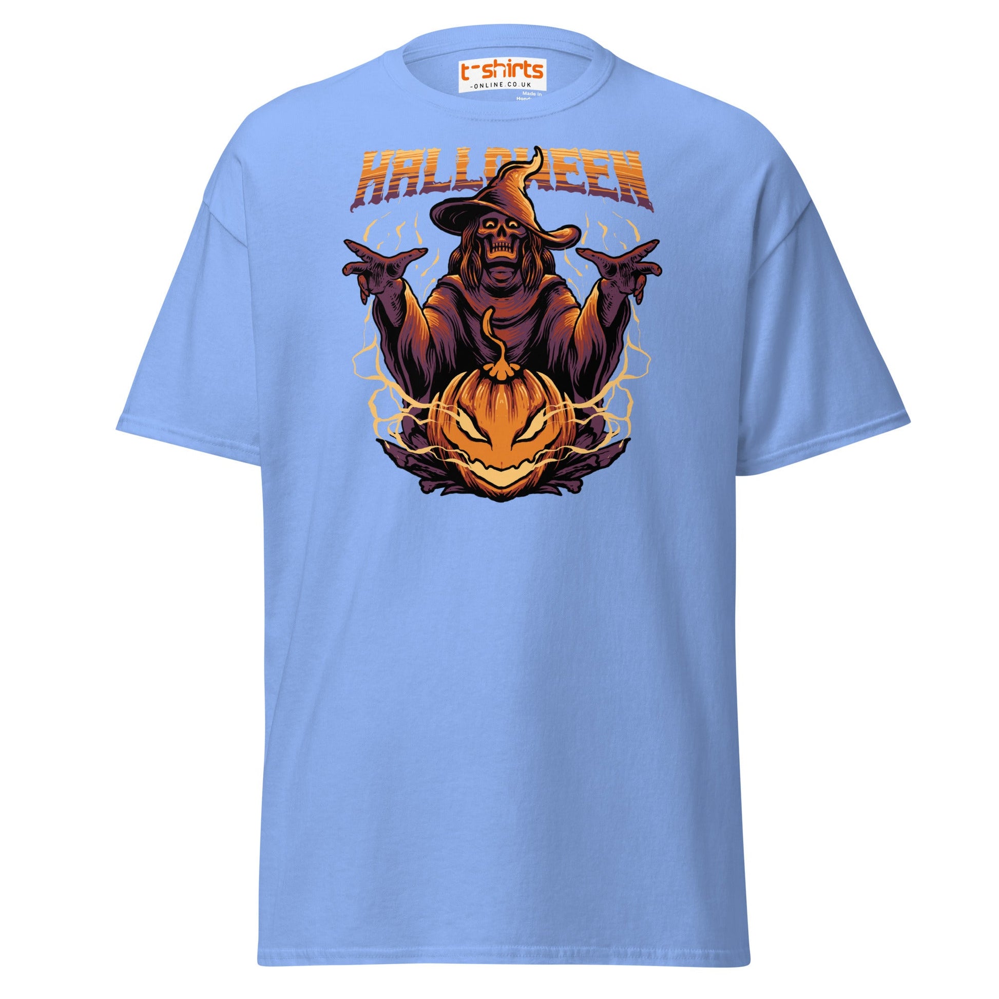 Halloween Witch T-Shirt | Spooky Skeleton Pumpkin Tee - Carolina Blue - T-Shirts Online