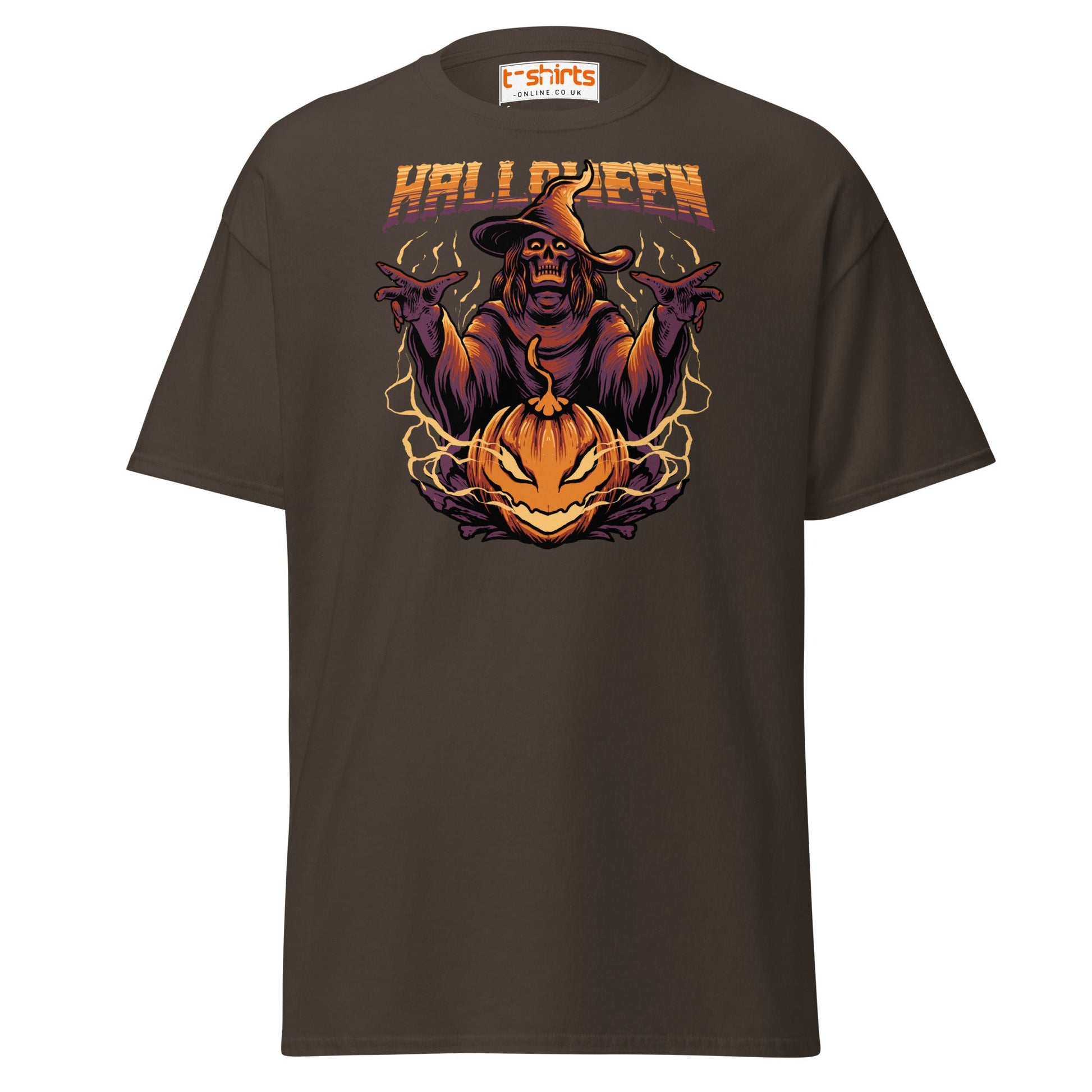 Halloween Witch T-Shirt | Spooky Skeleton Pumpkin Tee - Dark Chocolate - T-Shirts Online