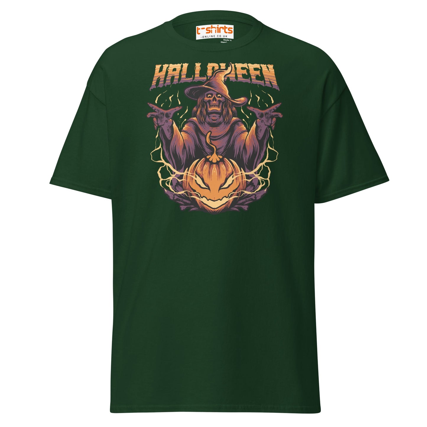 Halloween Witch T-Shirt | Spooky Skeleton Pumpkin Tee - Forest Green - T-Shirts Online