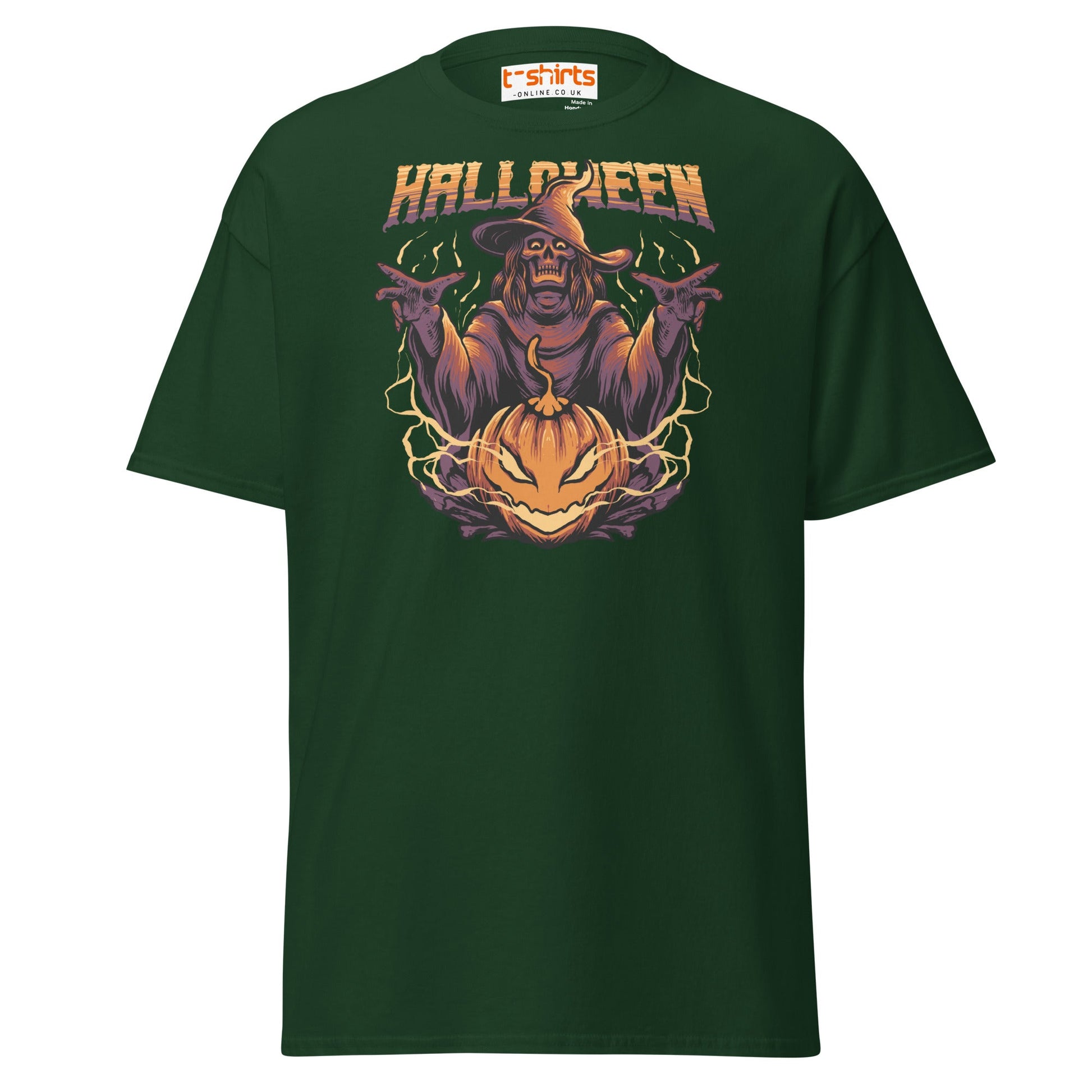 Halloween Witch T-Shirt | Spooky Skeleton Pumpkin Tee - Forest Green - T-Shirts Online