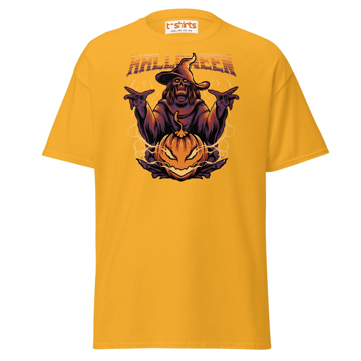 Halloween Witch T-Shirt | Spooky Skeleton Pumpkin Tee - Gold - T-Shirts Online