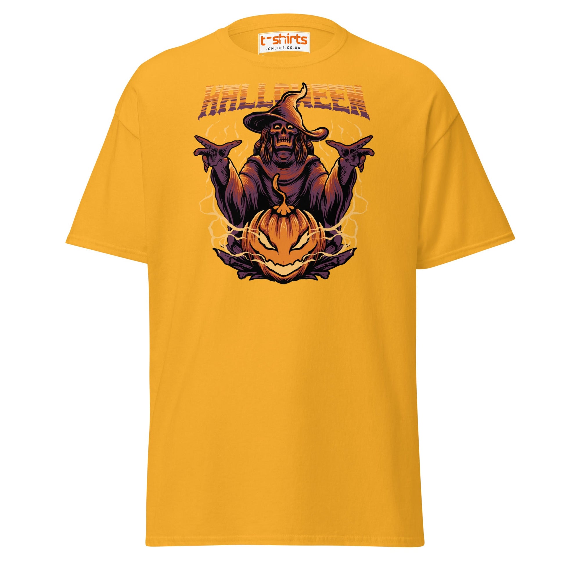Halloween Witch T-Shirt | Spooky Skeleton Pumpkin Tee - Gold - T-Shirts Online