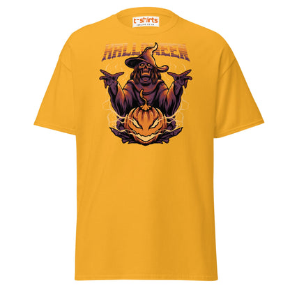 Halloween Witch T-Shirt | Spooky Skeleton Pumpkin Tee - Gold - T-Shirts Online