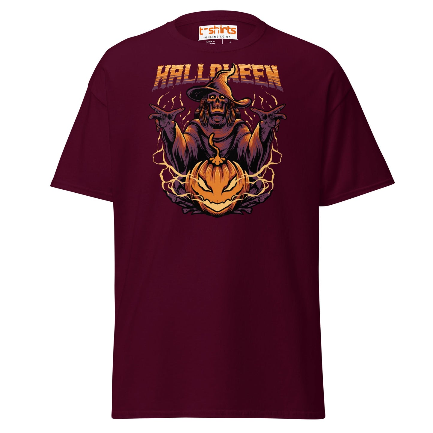 Halloween Witch T-Shirt | Spooky Skeleton Pumpkin Tee - Maroon - T-Shirts Online